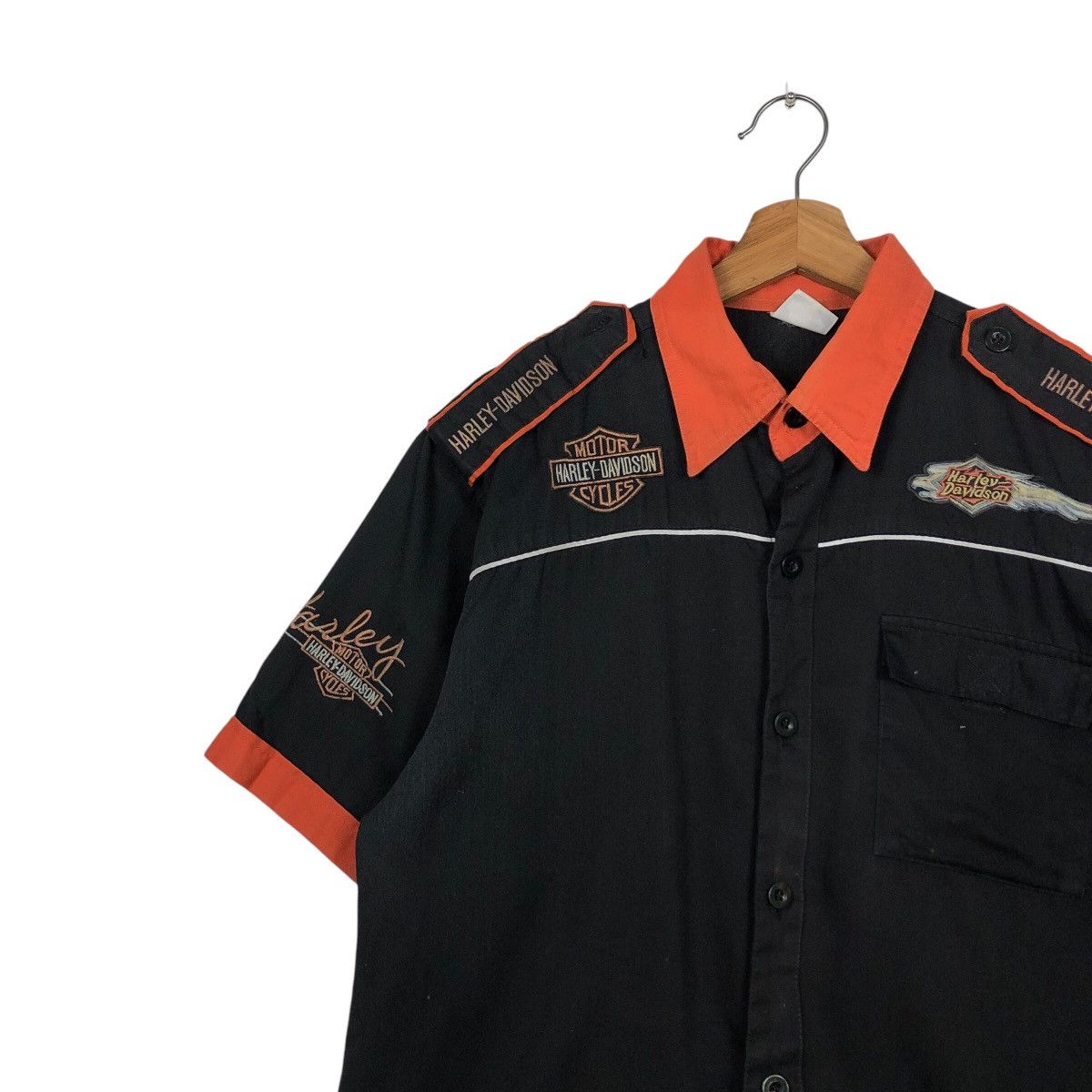 Harley Davidson 📌Vintage Work Shirt Bowling Racing Harley Davidson Big Logo Size US L / EU 52-54 / 3 - 8 Thumbnail