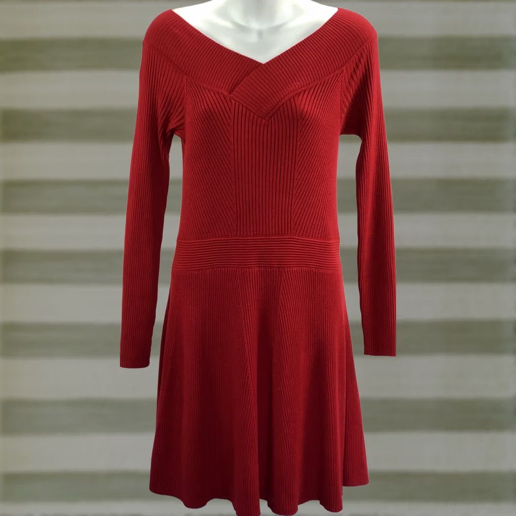Vintage VINTAGE Candies Sweater Dress XL Jrs Red V-Neck Long Sleeve Fit & Flare Y2K Dressmens? Size XL / US 12-14 / IT 48-50 - 1 Thumbnail