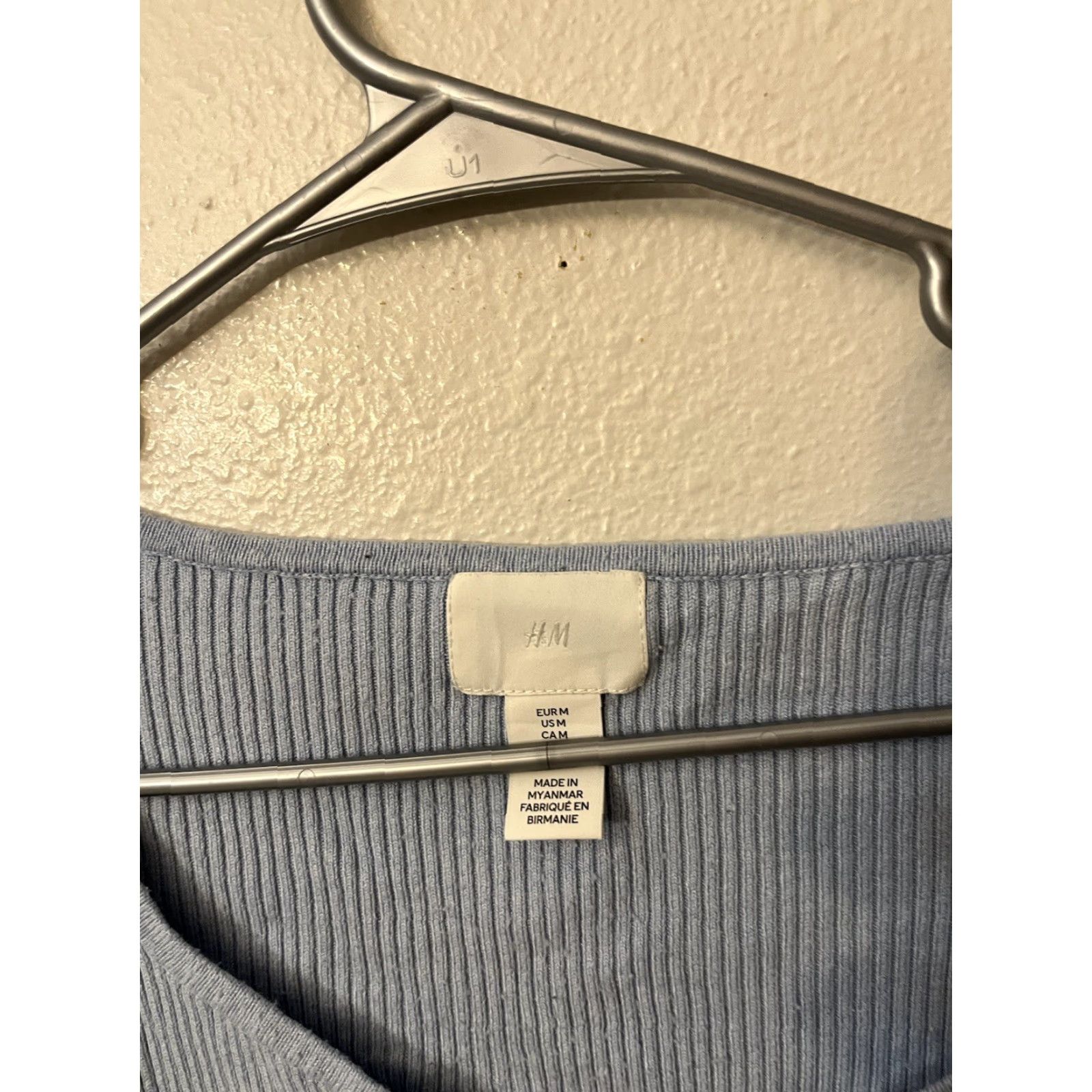 H&M H&M Shirt Women M Blue Ribbed Long Sleeve Square Sweetheart Neck Fitted Size M / US 6-8 / IT 42-44 - 2 Thumbnail