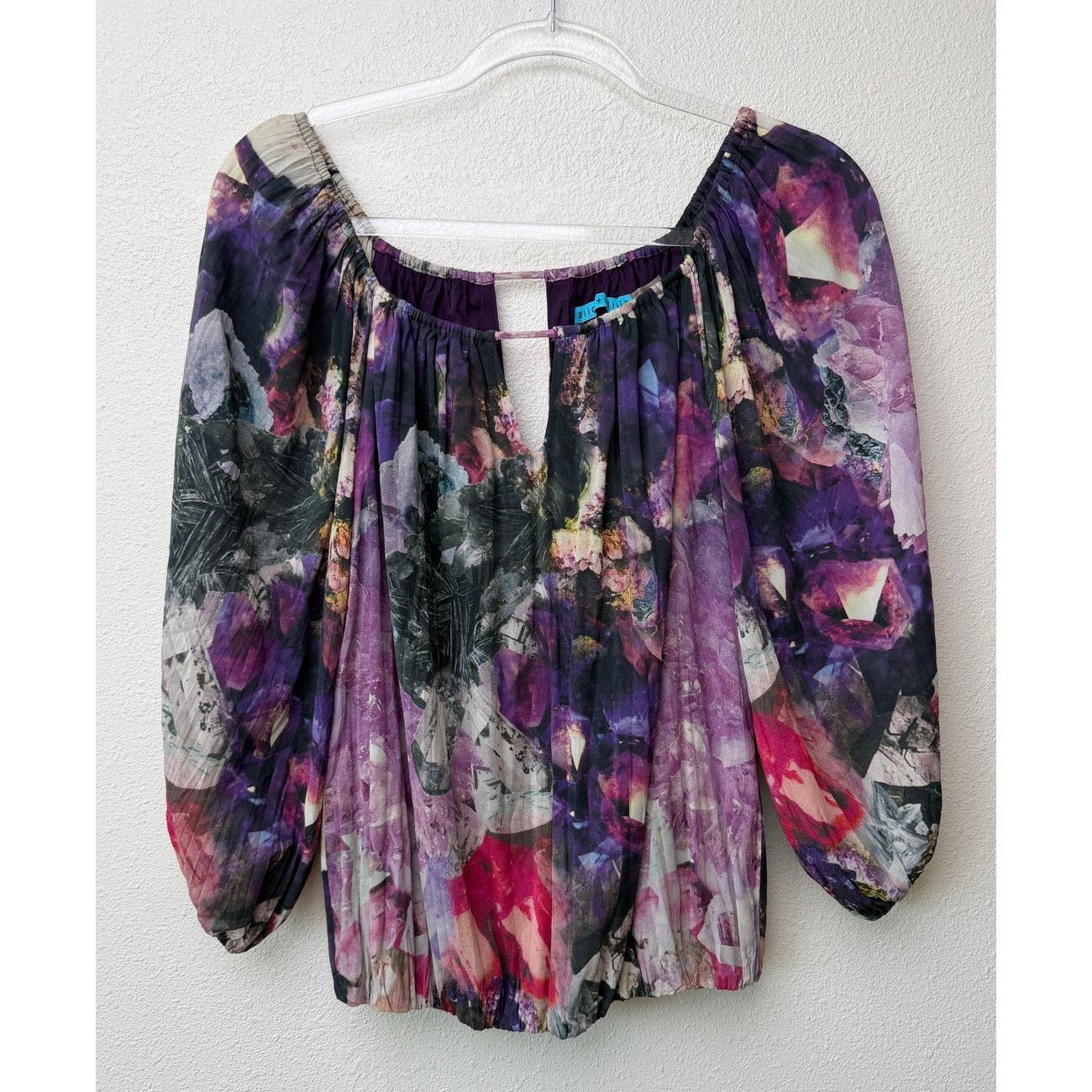Alice + Olivia Alice + Olivia Womens Purple Silk Peasant Blouse XS Size XS / US 0-2 / IT 36-38 - 5 Thumbnail