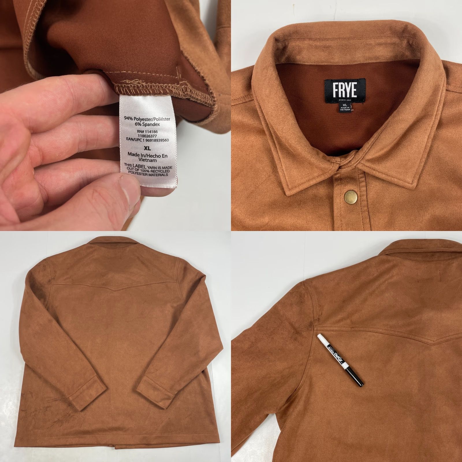 Frye VINTAGE Frye Shirt Men XL Brown Faux Suede Shacket Snap Up Western Rodeo Cowboy Shirt Size US XL / EU 56 / 4 - 8 Thumbnail
