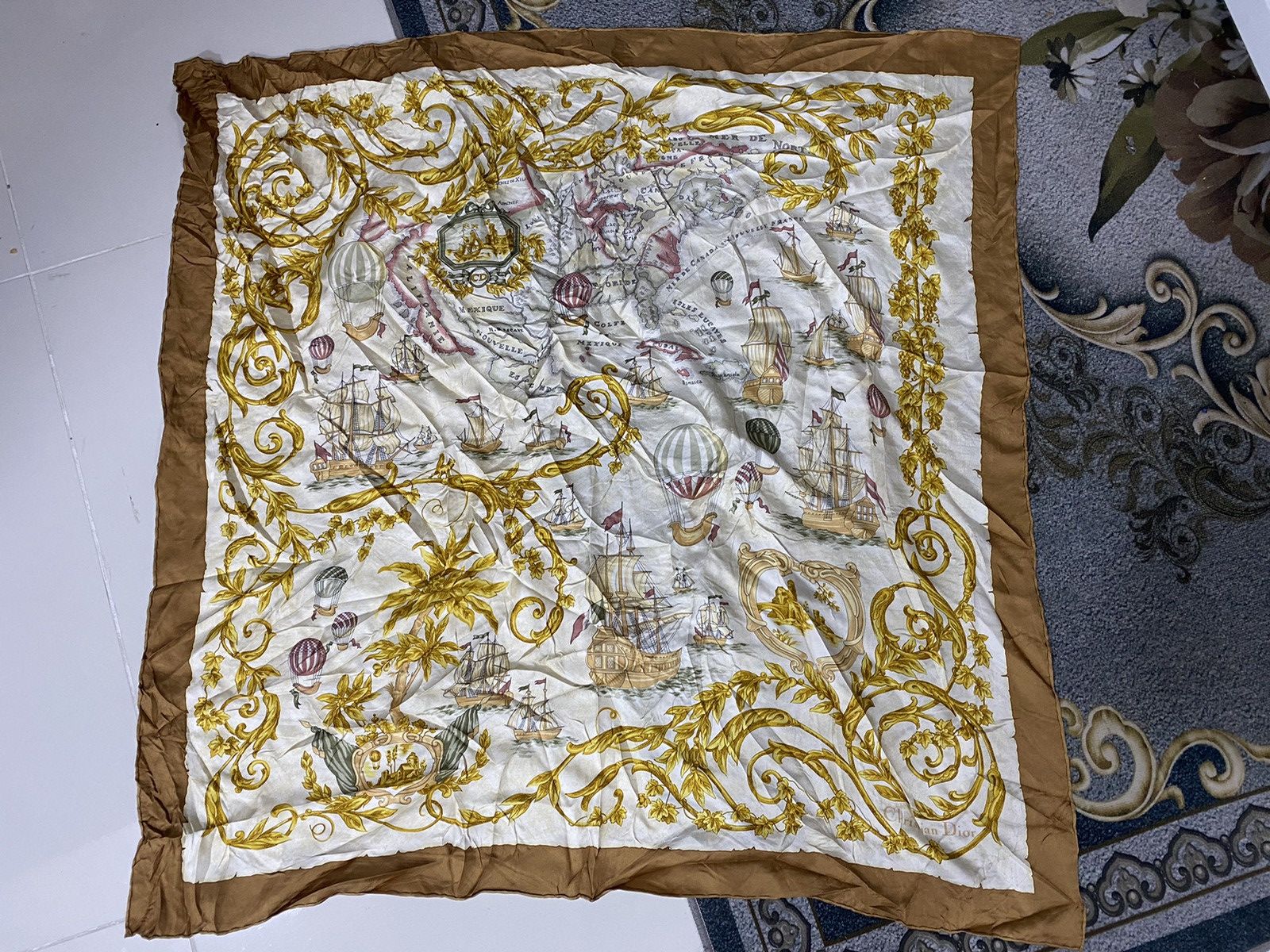 VINTAGE CHRISTIAN DIOR PURE SILK SCARVES MAPS HOT BALLOONS