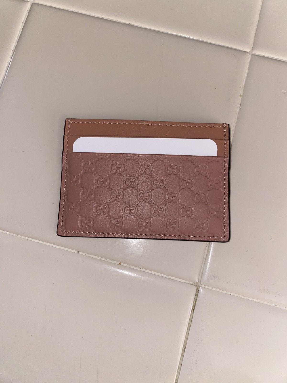 Designer Gucci Pink GG Monogram Leather Card Holder New Size ONE SIZE - 8 Thumbnail