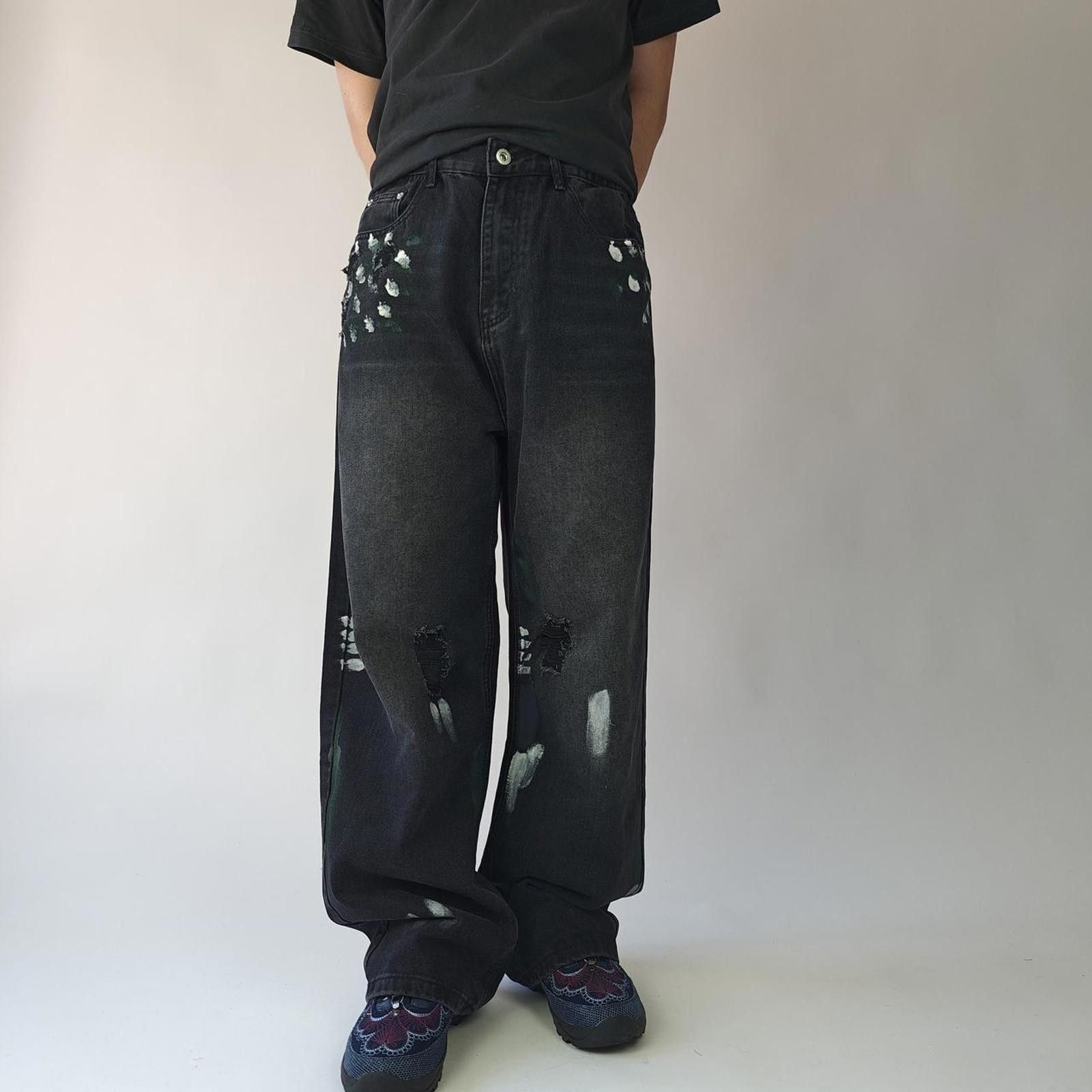 Other Black Paint Distressed Wide Leg Denim Size US 32 / EU 48 - 6 Thumbnail
