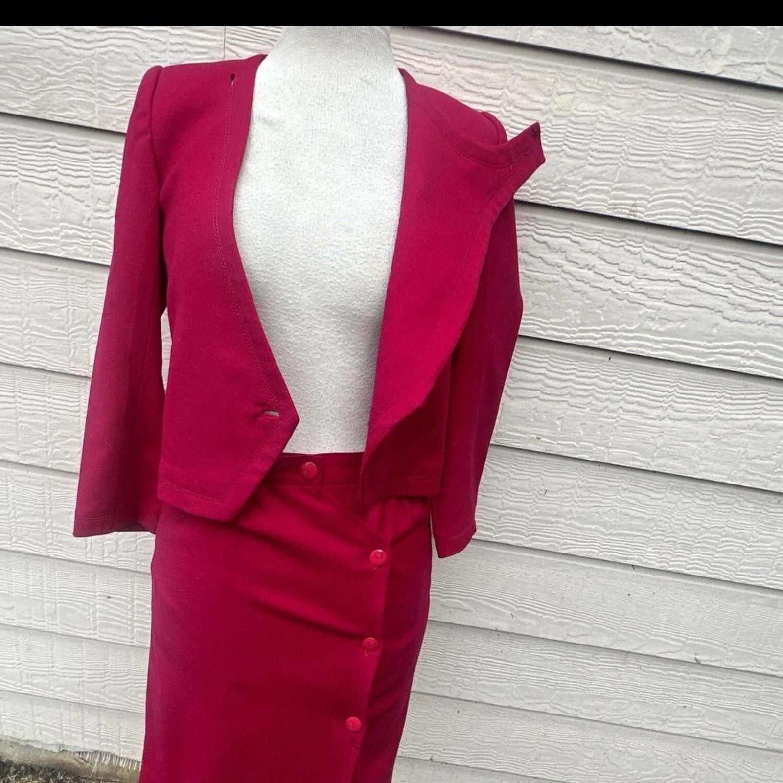 Other Vintage 80s Pink Skirt Suit Size S Wool Asymmetrical Size S / US 4 / IT 40 - 5 Thumbnail