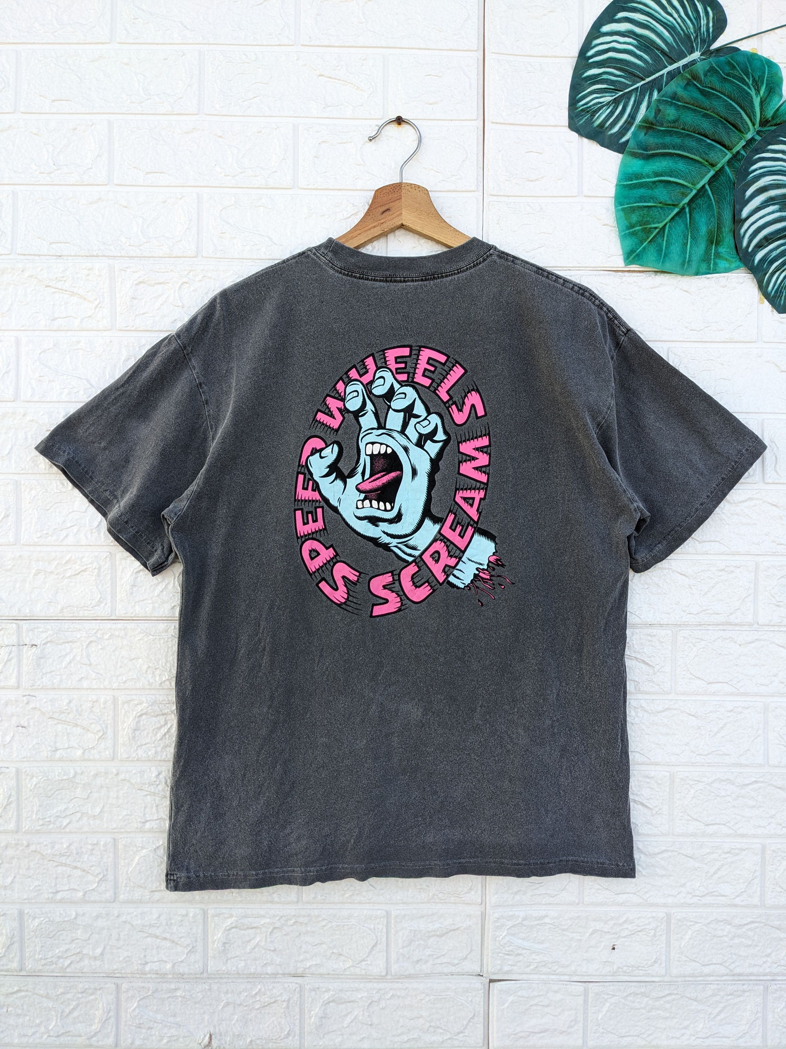 image of Vintage 00S Santa Cruz Speed Wheels Scream Washed Tees in Grey, Men's (Size Medium)