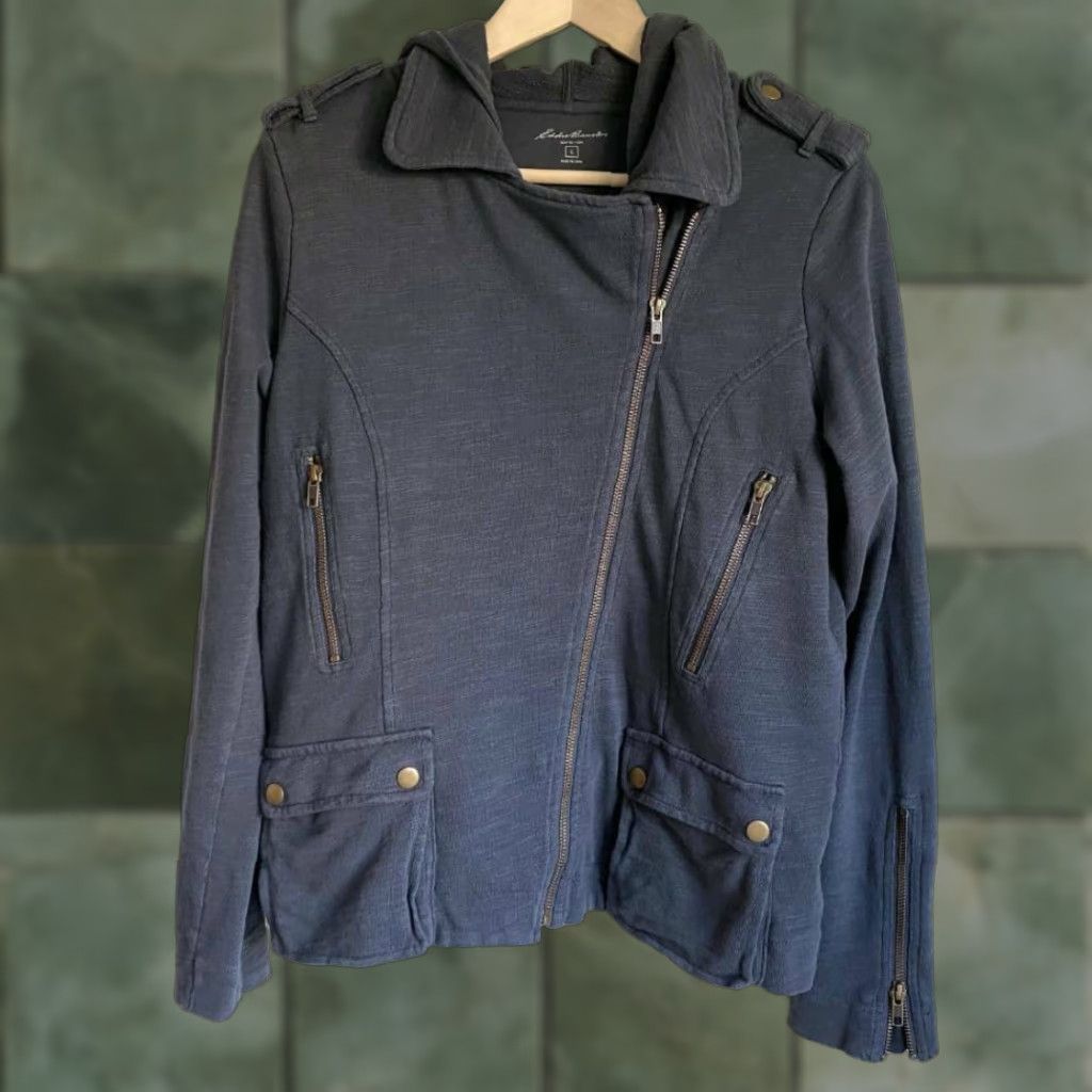 Eddie Bauer Eddie Bauer Womens Hooded Jacket Black Asymmetric Zipper Flap Pockets Large L Size L / US 10 / IT 46 - 1 Thumbnail