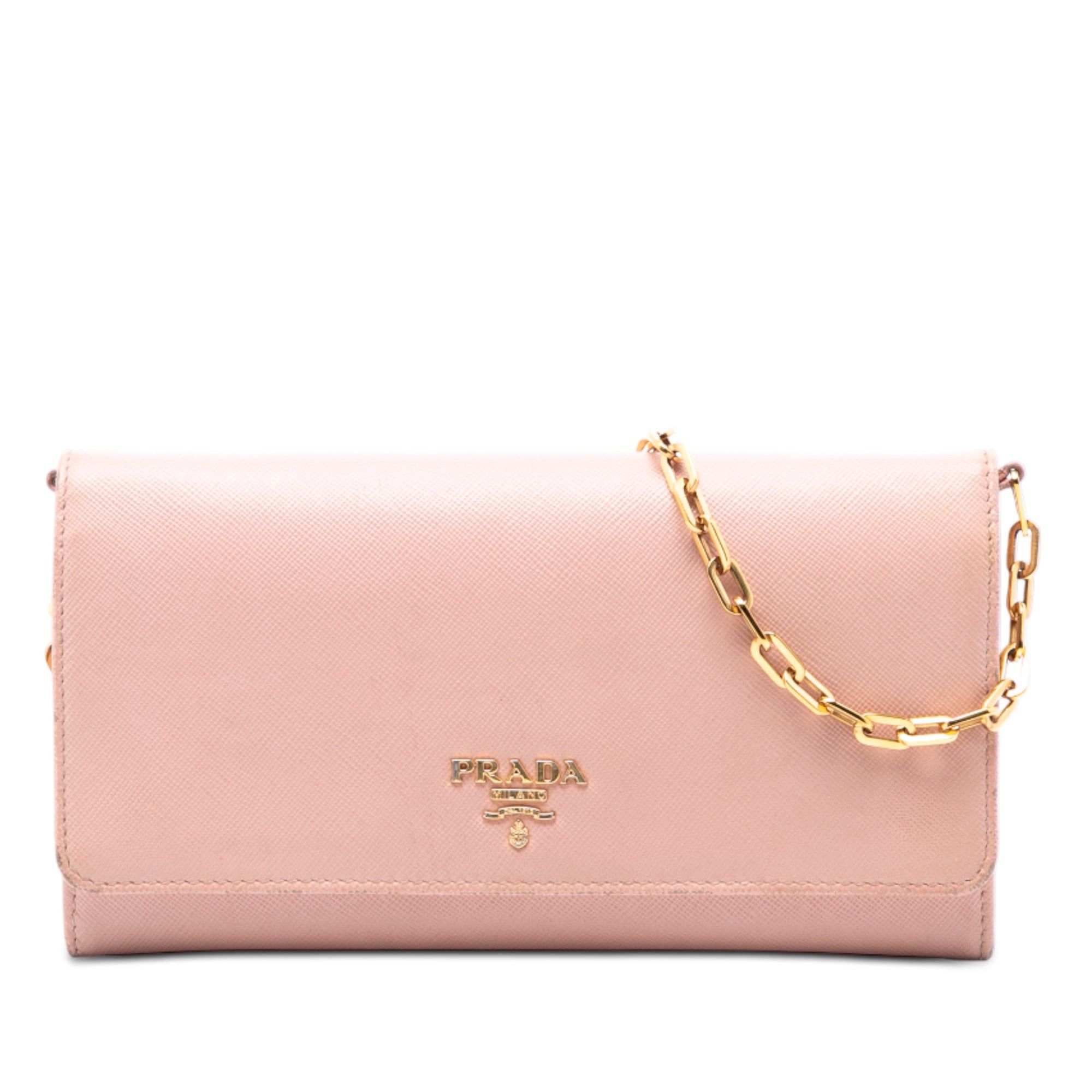 Prada Saffiano Wallet On Chain in Pink, Women's