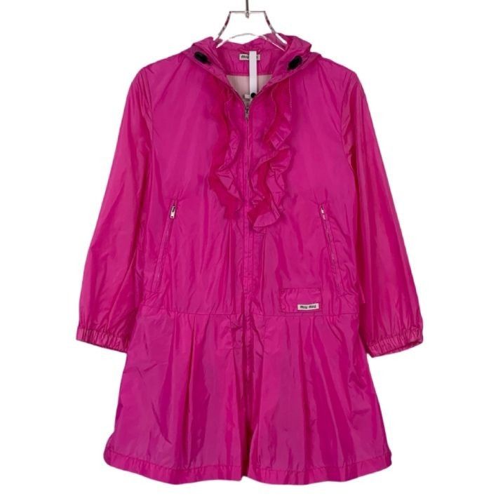 Miu Miu [MiuMiu] Logo-Lettered Lace Placket Hooded Trench Coat Pink Size XS / US 0-2 / IT 36-38 - 1 Thumbnail