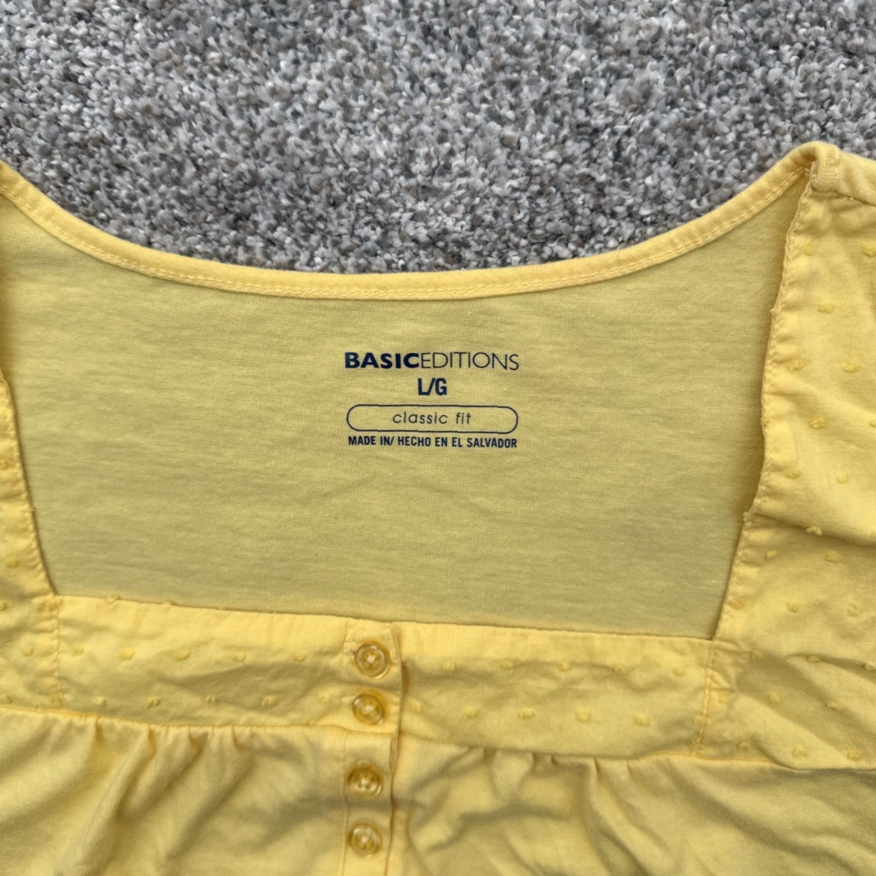 Basic Editions Basic Editions Y2K Style Top Blouse Women L Yellow Square Neck Short Sleeve Button Casual Lightweight Jersey 60% Cotton 40% Polyester Peasant Prairie Size L / US 10 / IT 46 - 4 Thumbnail