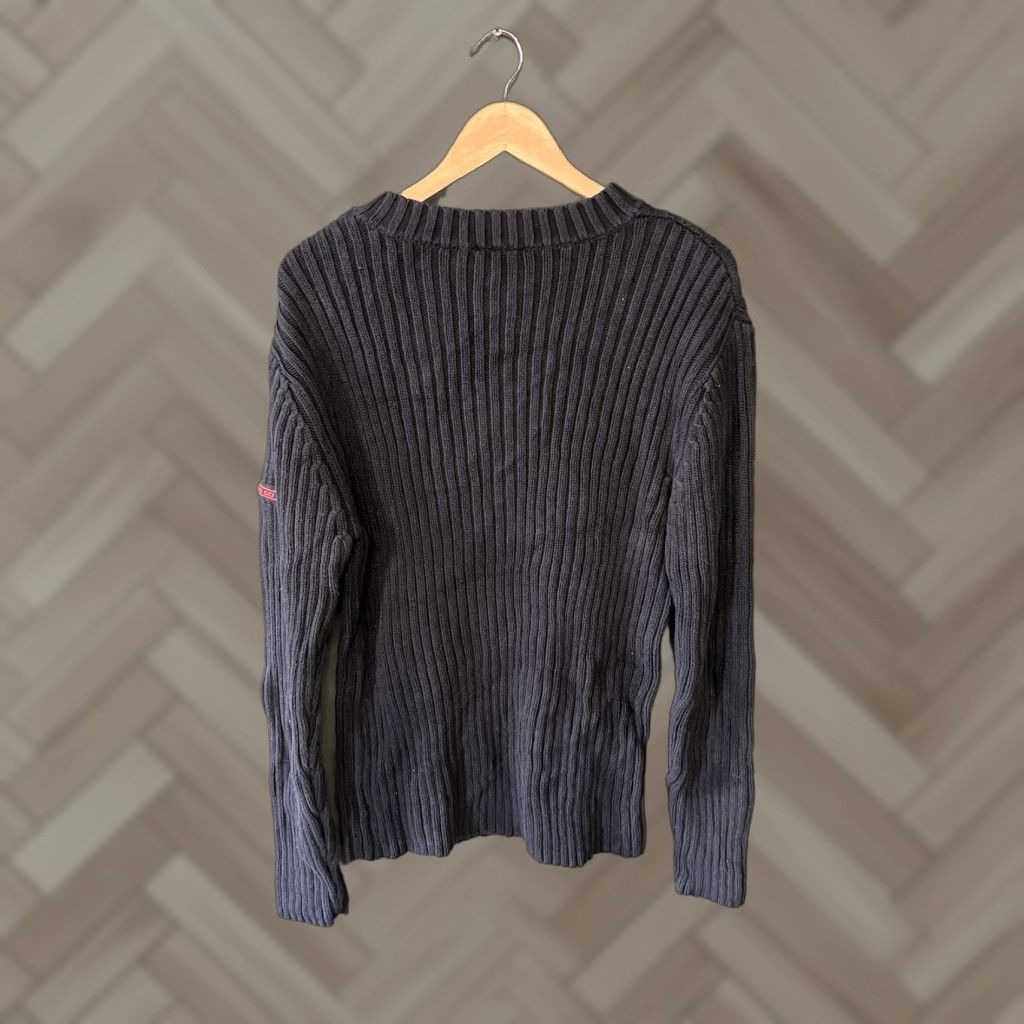 VINTAGE Polo Ralph Lauren Mens Black Knit Ribbed Long Sleeve Pullover Sweater L