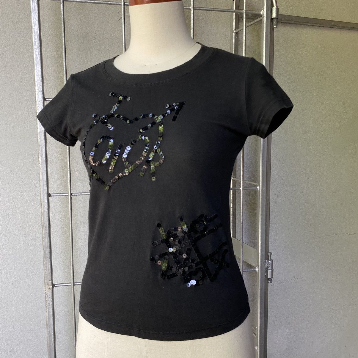 Dior Christian Diot Black Sequin Logo Tee Size M / US 6-8 / IT 42-44 - 1 Thumbnail