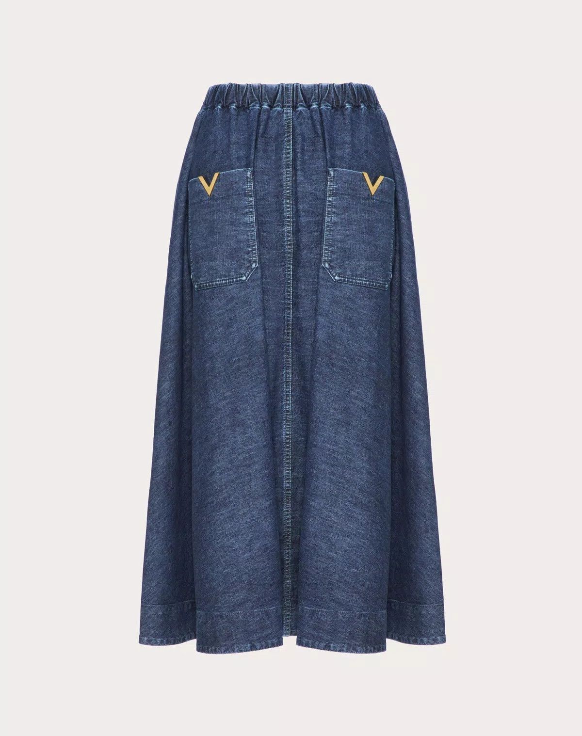 Valentino o1s1wg110625 Chambray Denim Midi Skirt in Medium Blue Size 28" / US 6 / IT 42 - 2 Thumbnail