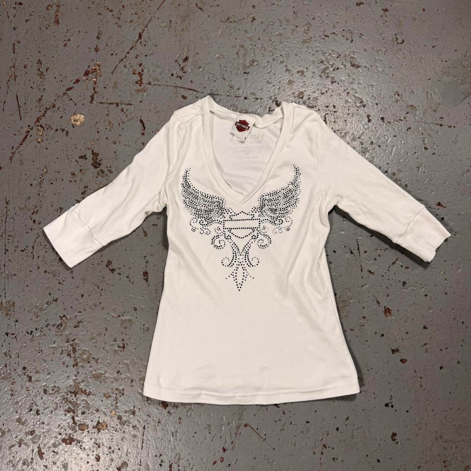 Harley Davidson y2k White Harley Davidson long sleeve shirt with rhinestones Size M / US 6-8 / IT 42-44 - 1 Thumbnail