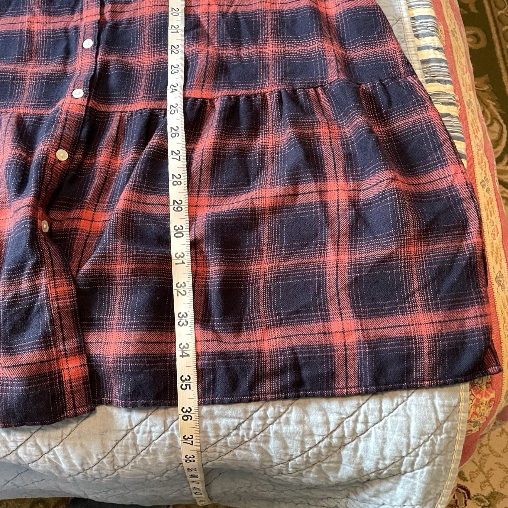 Loft LOFT Shirt Dress L Blue Soft Drop Waist Flannel Plaid Button Long Sleeve Shirt Dress, Casual, Women, Regular, Knee Length, Vintage: No Size L / US 10 / IT 46 - 6 Thumbnail