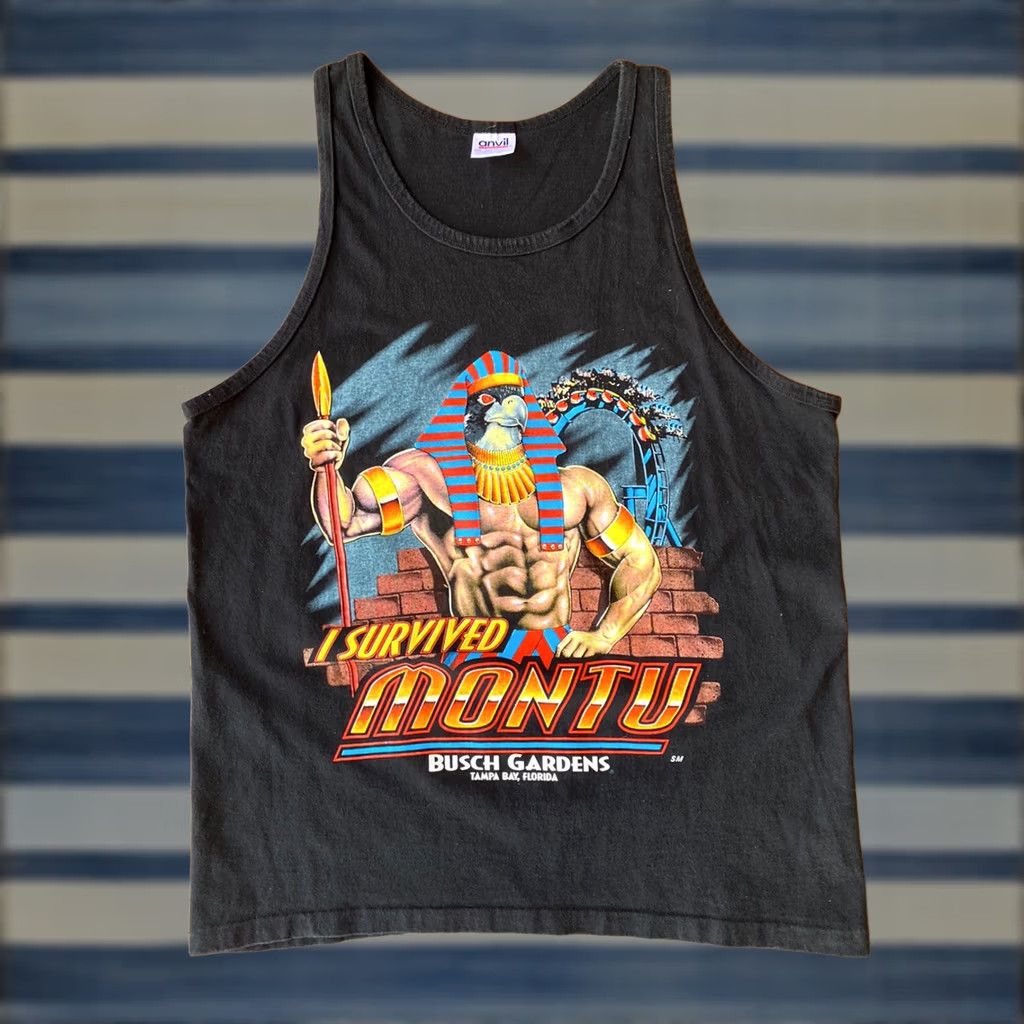 Anvil VINTAGE Busch Gardens I Survived Montu Dazed and Confused Tank Top Large Size US L / EU 52-54 / 3 - 1 Thumbnail
