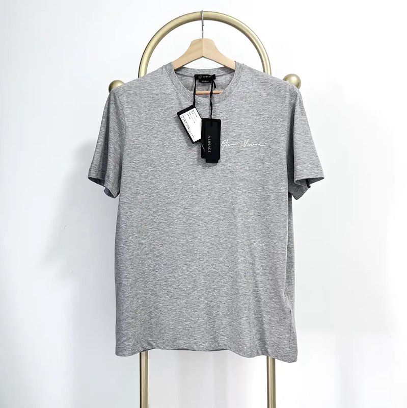Versace Versace Gray Cotton Embroidered Short Sleeve T-Shirt 0089 Size US L / EU 52-54 / 3 - 1 Thumbnail