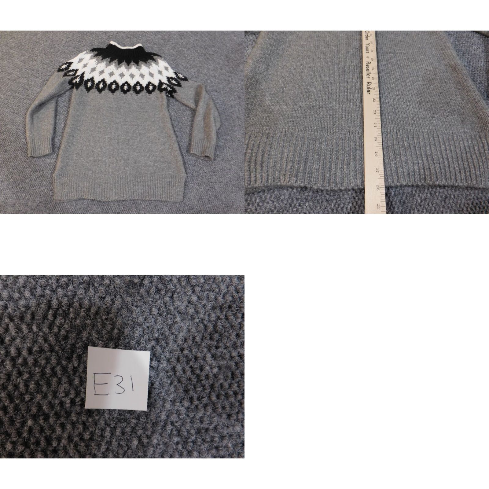 Loft LOFT Geometric Knit Pullover Sweater Medium Gray Wool Acrylic Rib Knit Long Sleeve High Neck Womens Regular Size M Size M / US 6-8 / IT 42-44 - 8 Thumbnail