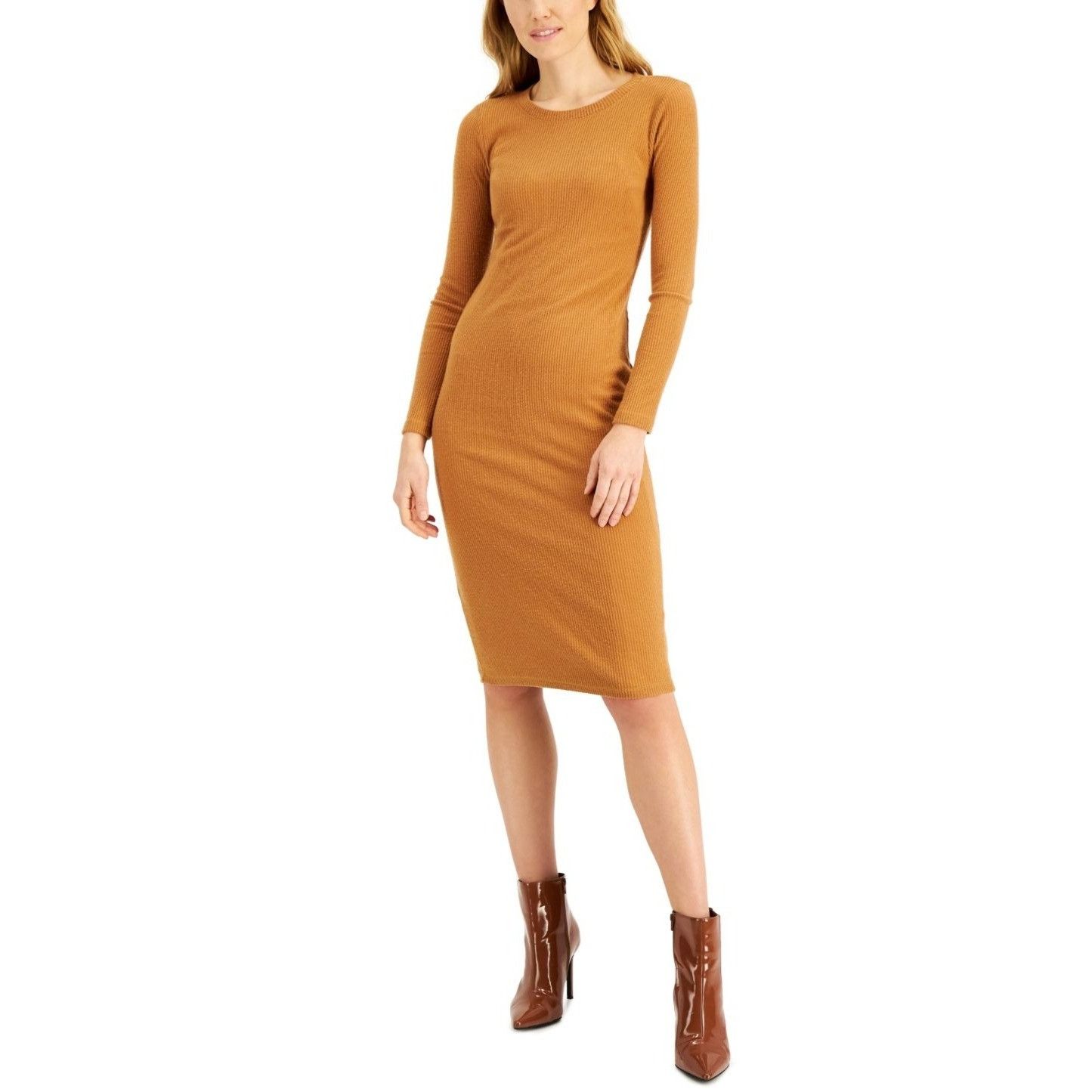 Other INC International Concepts Ribbed Midi Dress, Camel, Sz. S Size S / US 4 / IT 40 - 1 Thumbnail