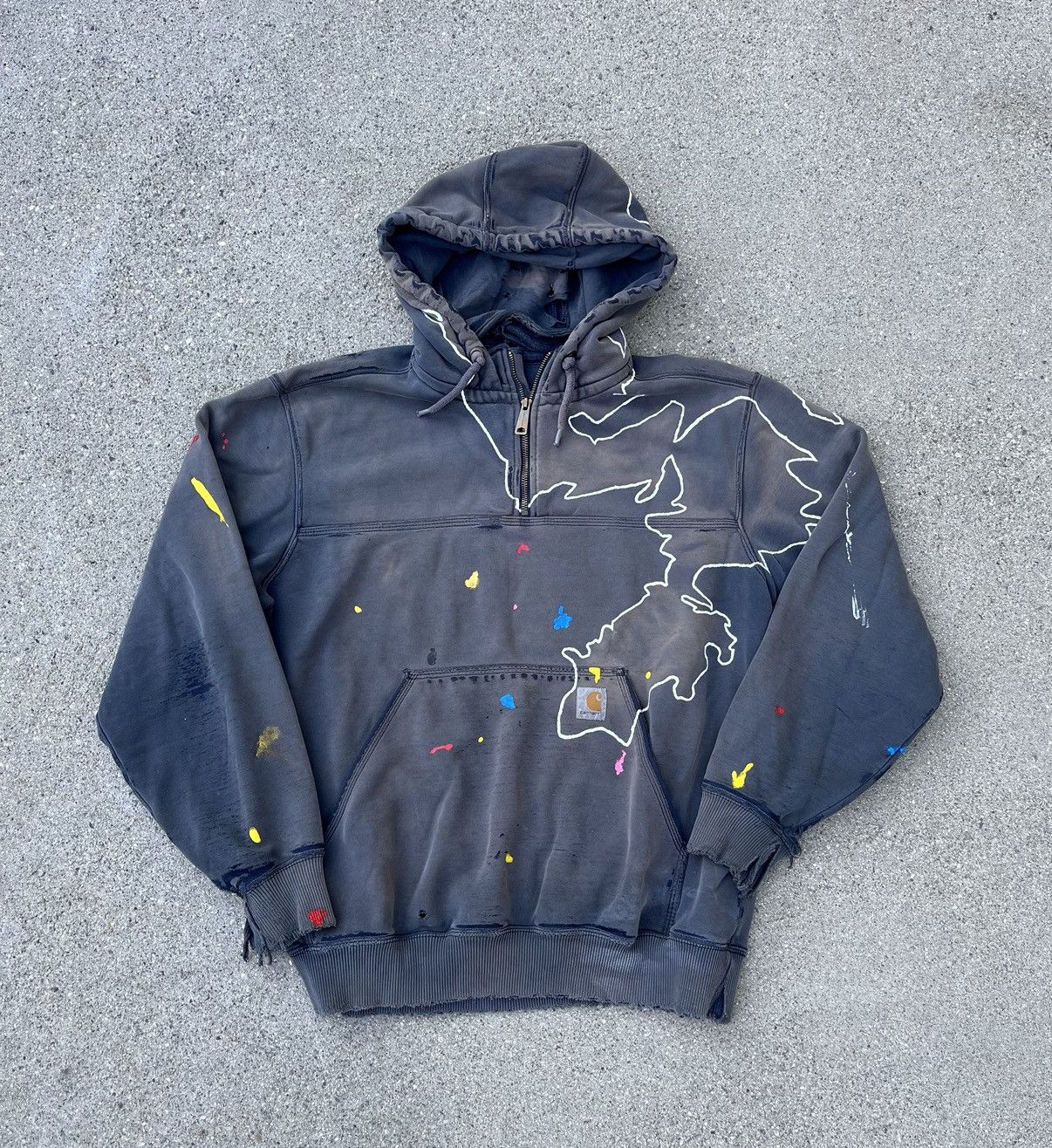 Carhartt Custom Carhartt Hoodie Sun Fade Thrashed Distressed 1/4 Zip Size US L / EU 52-54 / 3 - 10 Thumbnail