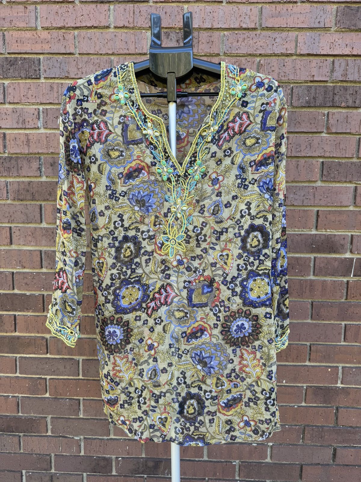 Other Raj Silk Boho Floral Flower Tunic Top Embellished Beaded Size M / US 6-8 / IT 42-44 - 1 Thumbnail