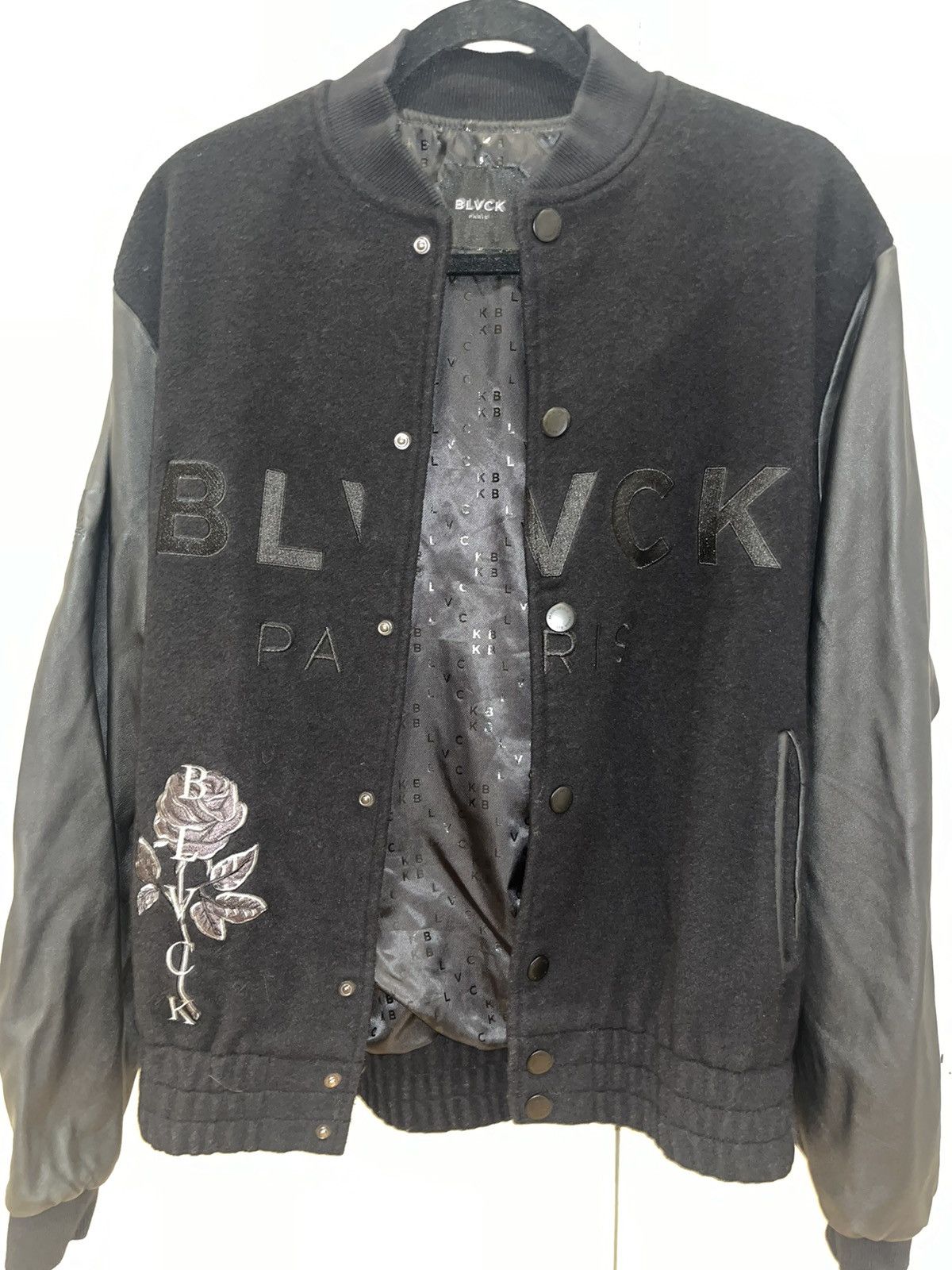 Designer Blvck Paris Leather Sleeved Jacket Size US L / EU 52-54 / 3 - 6 Thumbnail