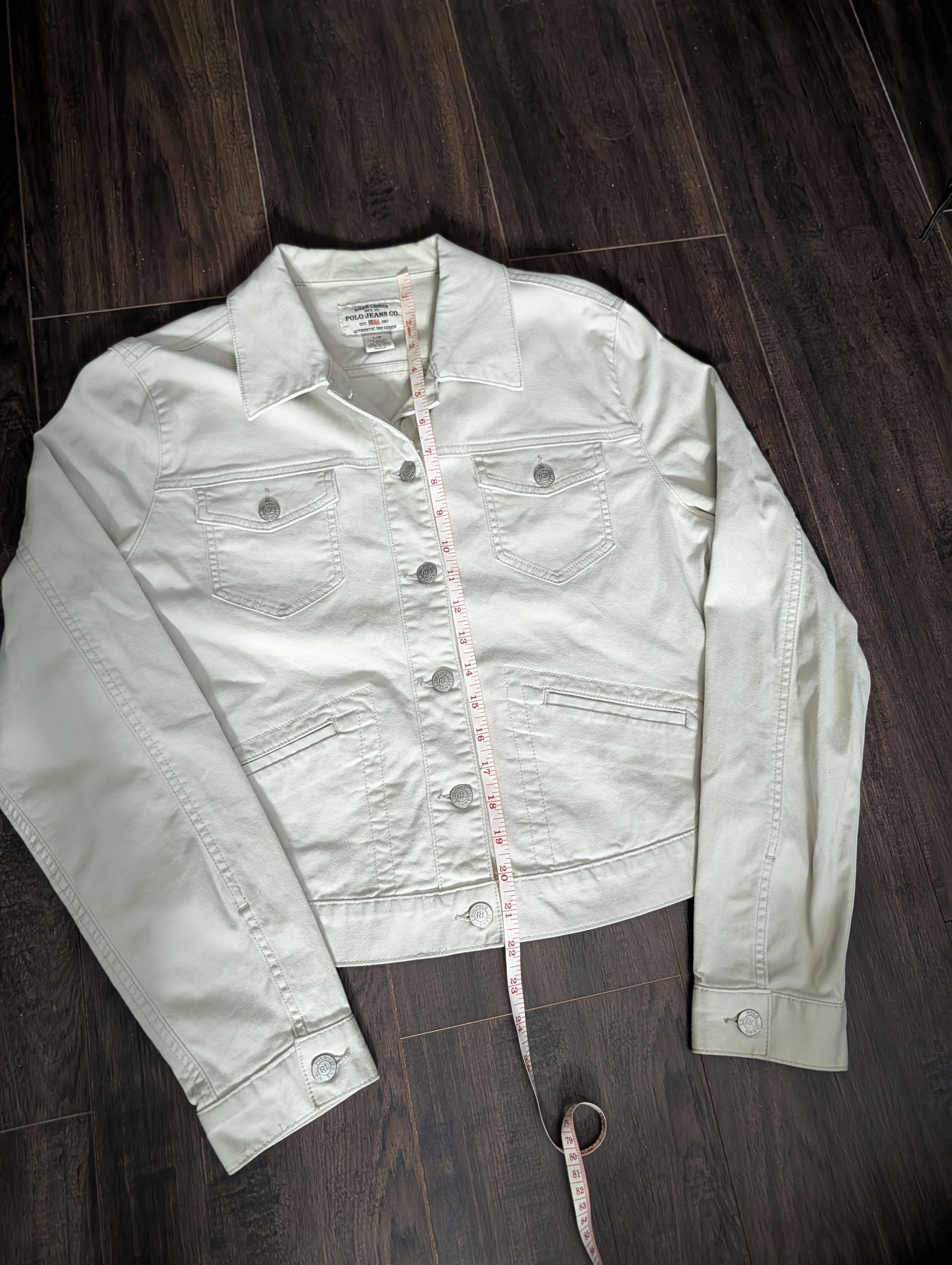 Polo Ralph Lauren Ivory white denim jean trucker jacket RL flag tag L Size L / US 10 / IT 46 - 14 Thumbnail