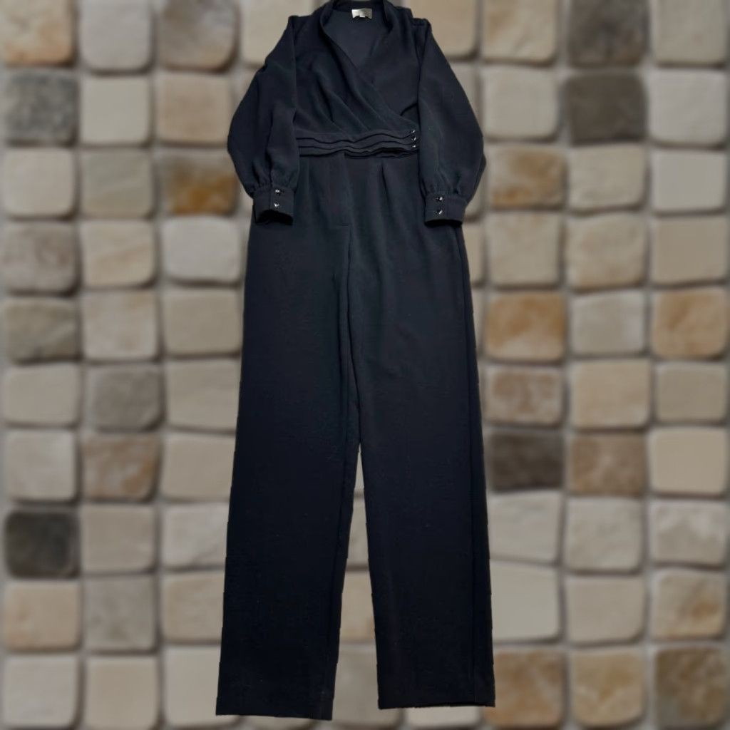 Vintage VINTAGE Sezane Penda Jumpsuit Womens 38 Black Gathered Waist Bishop Sleeves V Neck Size 26" / US 2 / IT 38 - 1 Thumbnail