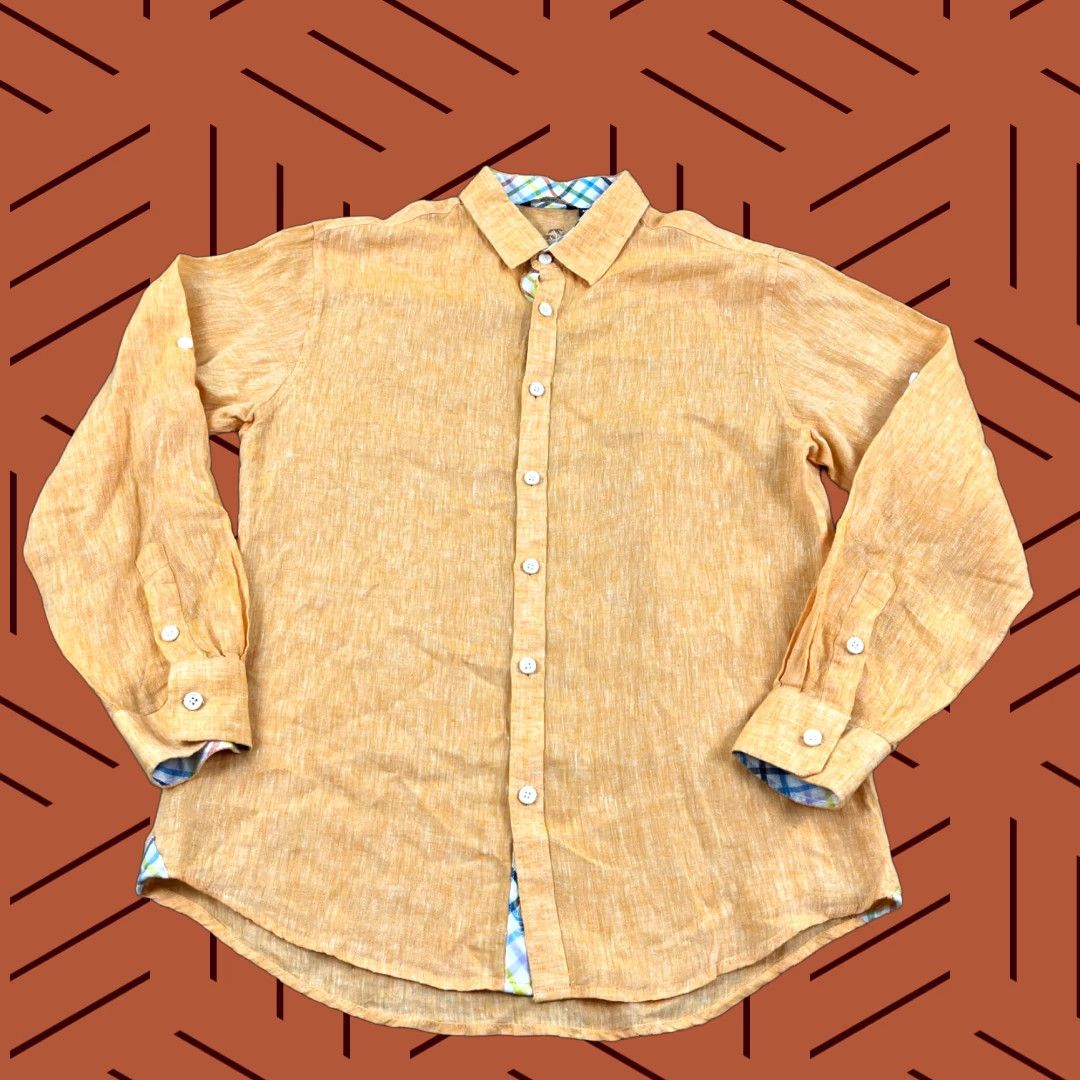 Vintage BOHIO Shirt Men Medium Bright Orange Button Up Long Sleeve Roll Tab Summer Beach Shirt Size US M / EU 48-50 / 2 - 1 Thumbnail