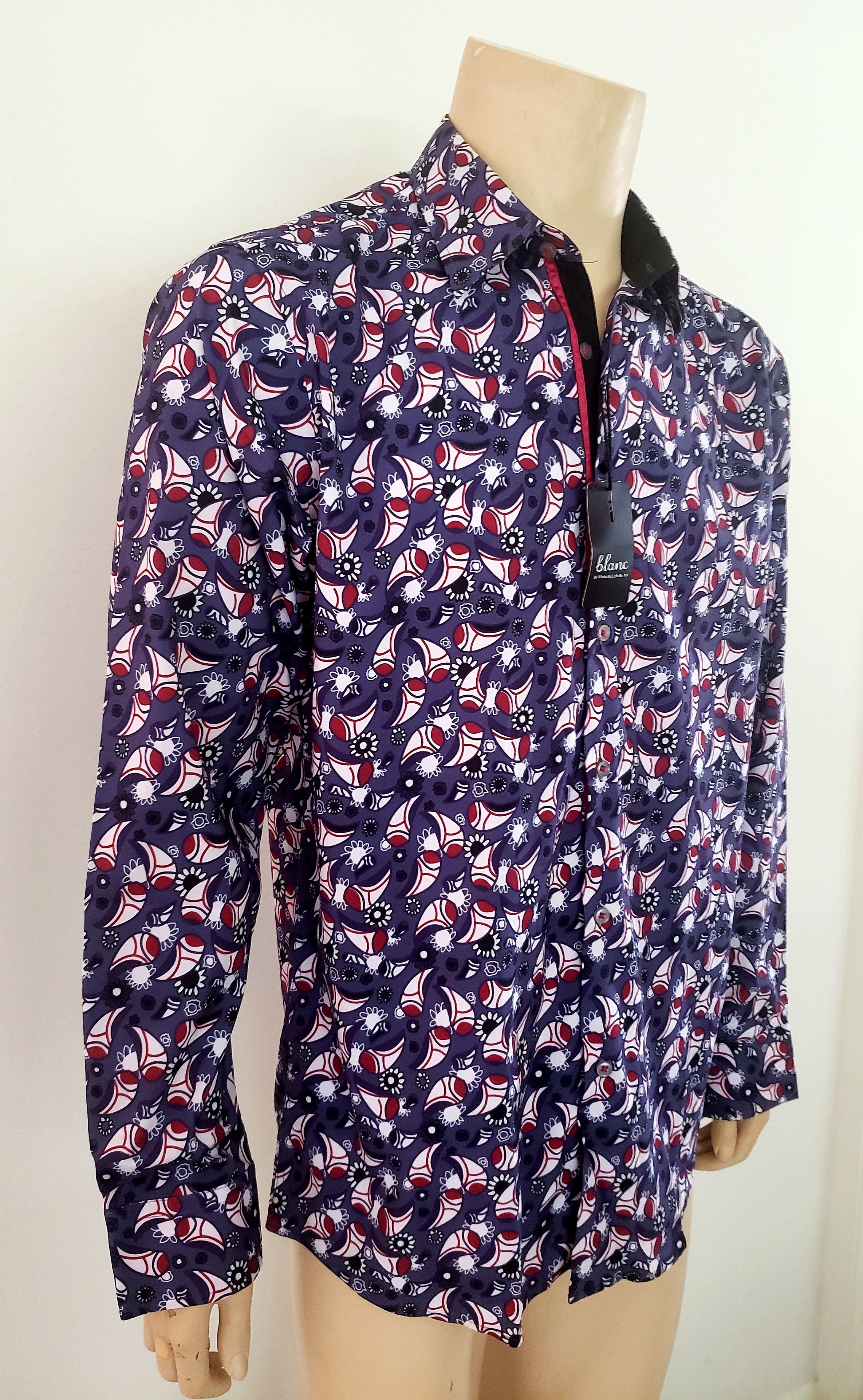 Other men's purple print shirt L button front silky Blanc NWT Size US L / EU 52-54 / 3 - 2 Thumbnail
