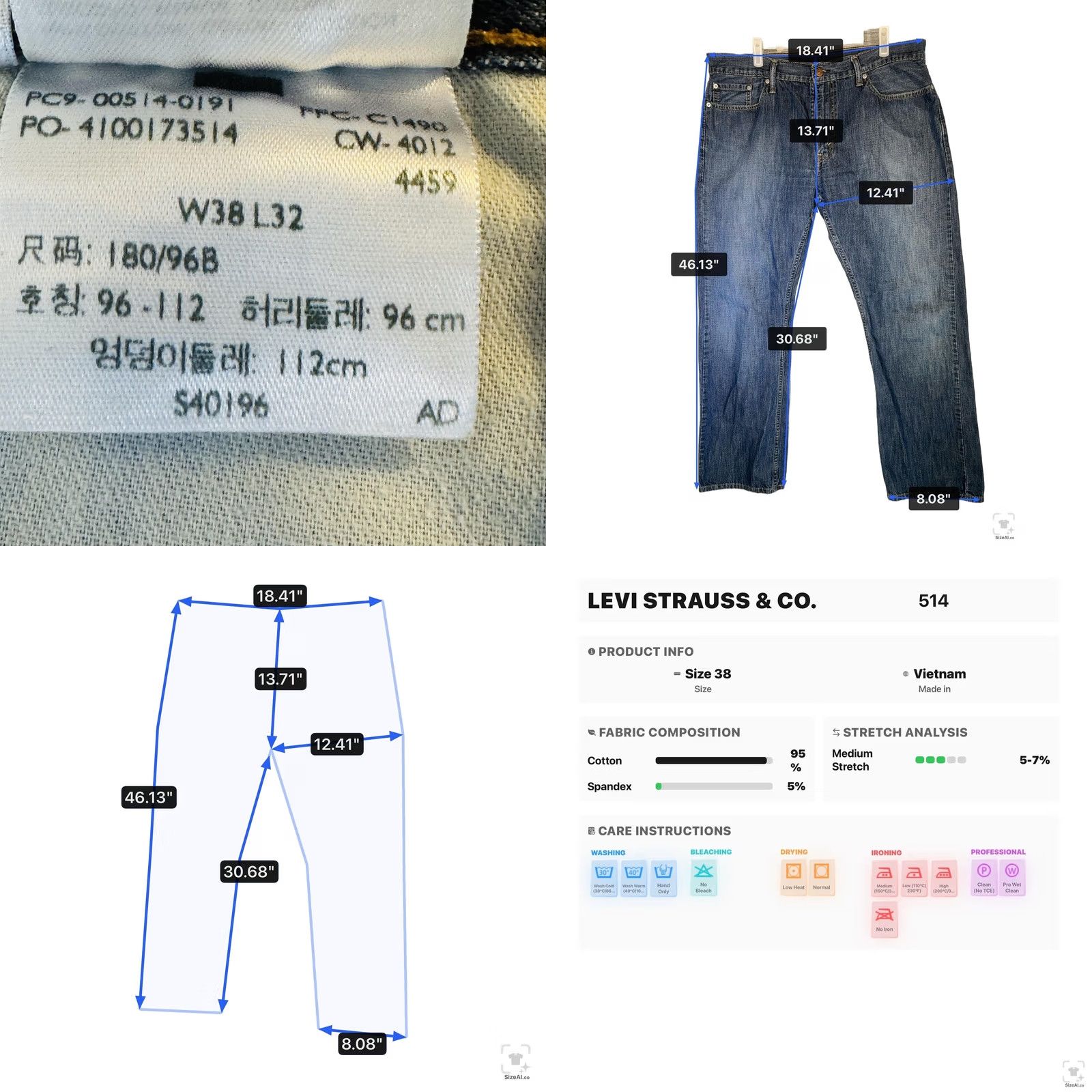 Levi's Levi's 514 Jeans Mens 38x32 Blue Medium Wash Straight Denim Zip Fly Regular Fit 5-Pocket World USA Leather Patch Logo Vintage: No Size US 38 / EU 54 - 9 Thumbnail