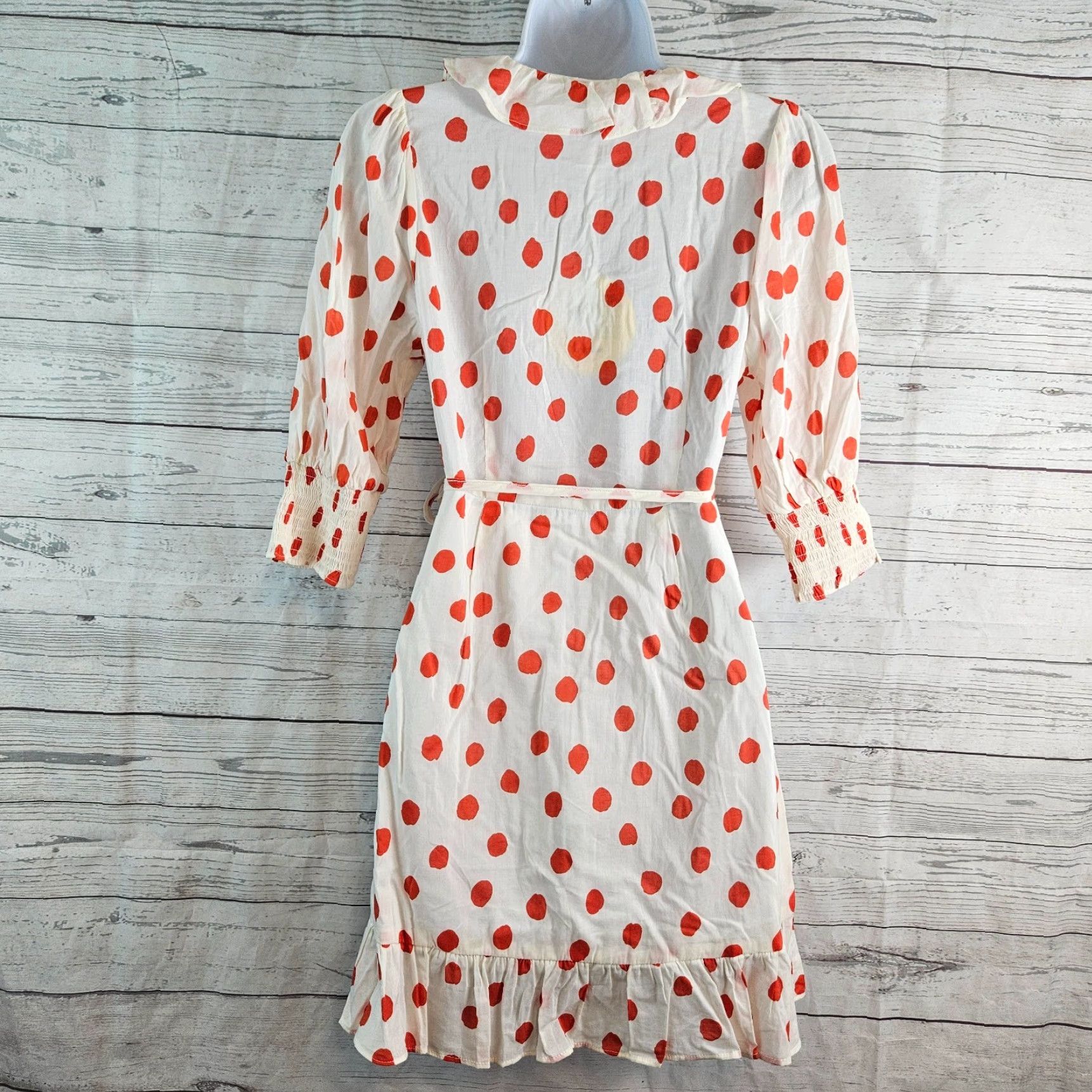 RIXO Rixo for Target Womens Wrap Dress XS Red 3/4 Sleeve Ruffle Polka Dot V-Neck Tie Dress Size XS / US 0-2 / IT 36-38 - 3 Thumbnail