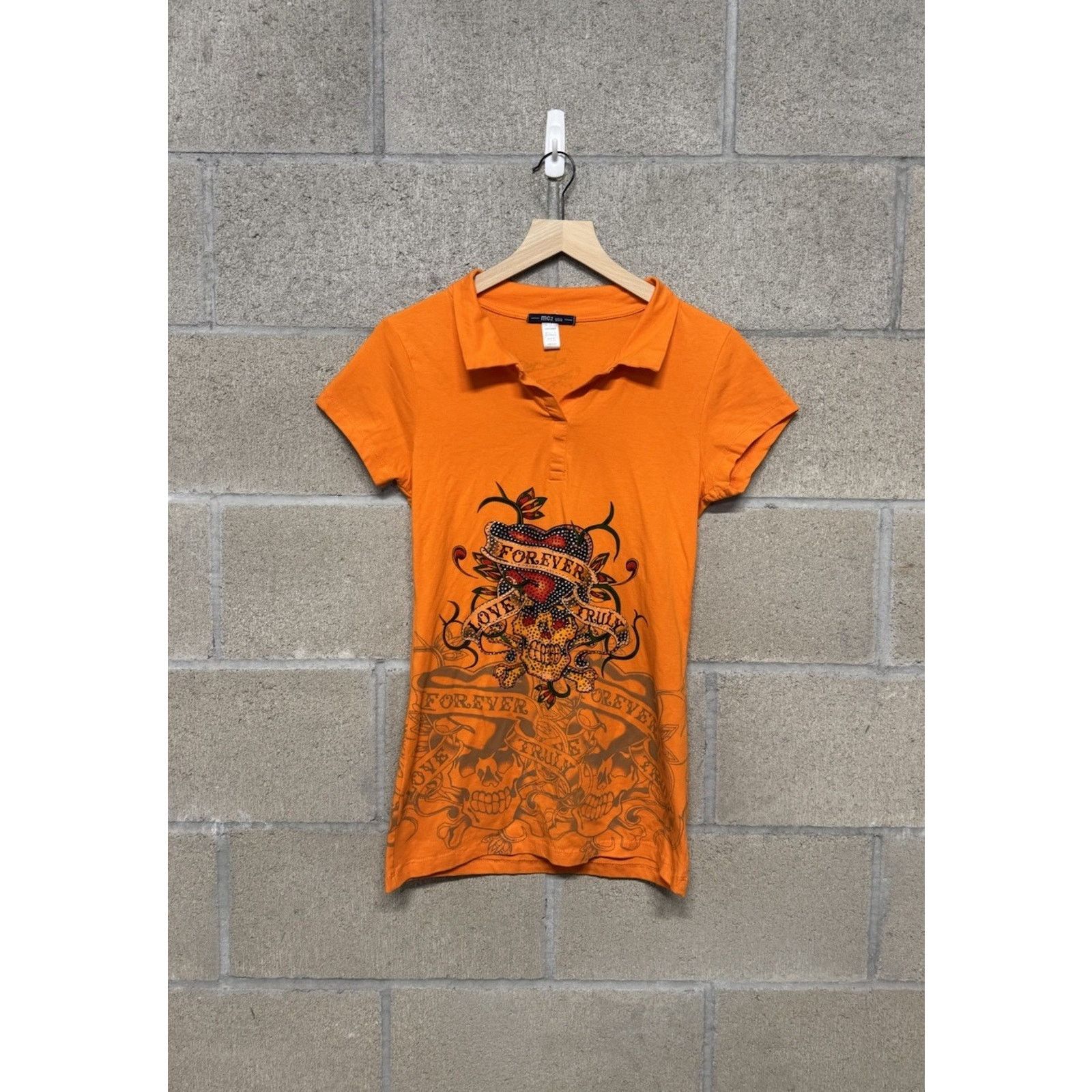 Other Vtg Y2K Skull Rhinestone Studded Polo Dress Orange Medium Size M / US 6-8 / IT 42-44 - 1 Thumbnail
