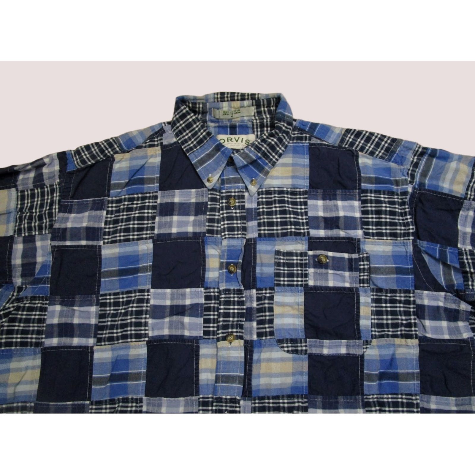 Orvis Orvis Shirt Men XL Blue Patchwork Madras Short Sleeve Button Cotton Size US XL / EU 56 / 4 - 1 Thumbnail
