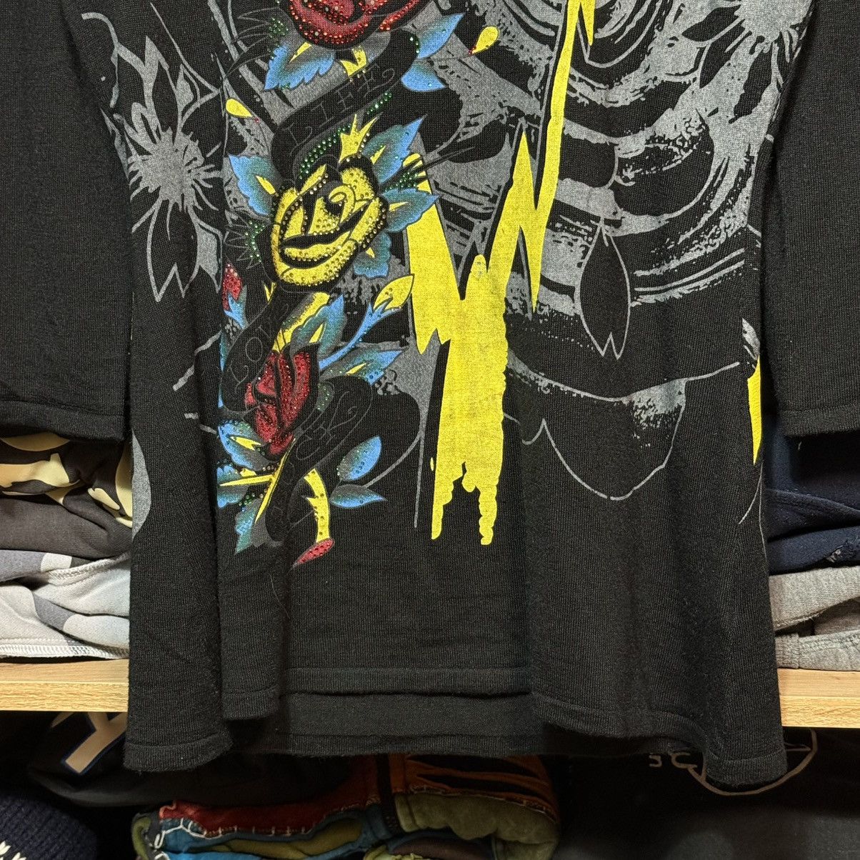 Ed Hardy 📌 Crazy Y2K Ed Hardy Rhinestones Full Print Longsleeve Size S / US 4 / IT 40 - 3 Thumbnail