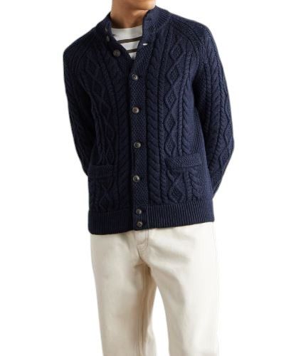 Dark Blue L Cable Knit Button Cardigan 86942