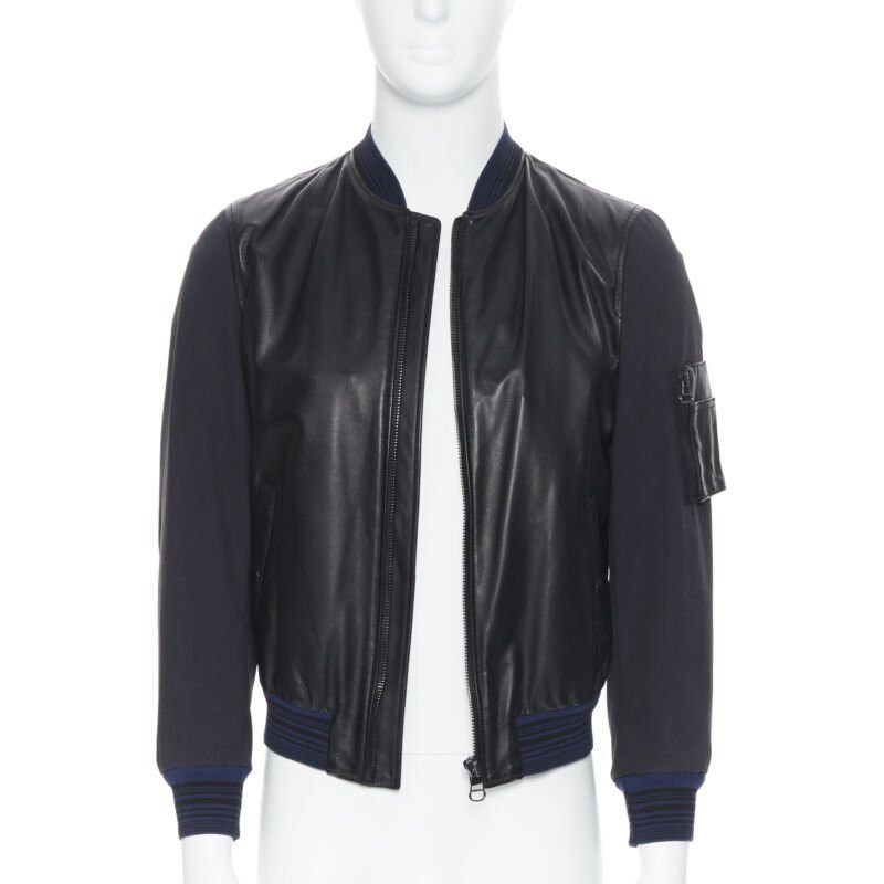 Lanvin LANVIN ALBER ELBAZ black contrast lamb leather front MA1 bomber jacket EU44 XS Size US XS / EU 42 / 0 - 1 Thumbnail