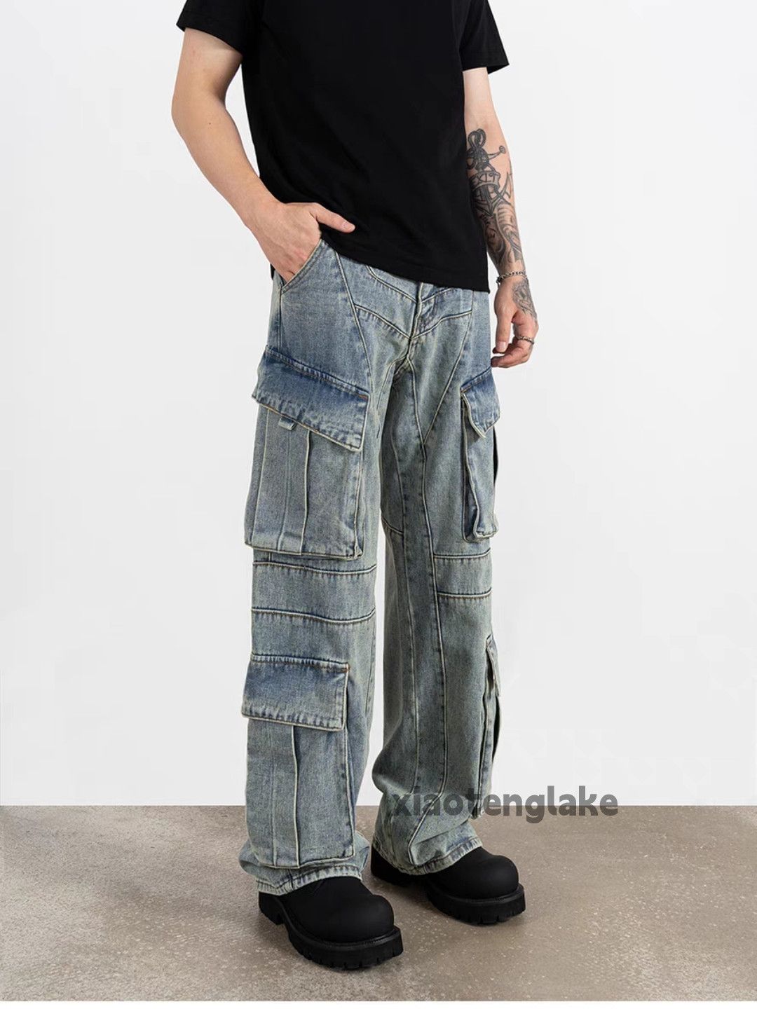 Jean Utility washed faded loose baggy skate hiphop cargo jeans Size US 32 / EU 48 - 1 Thumbnail