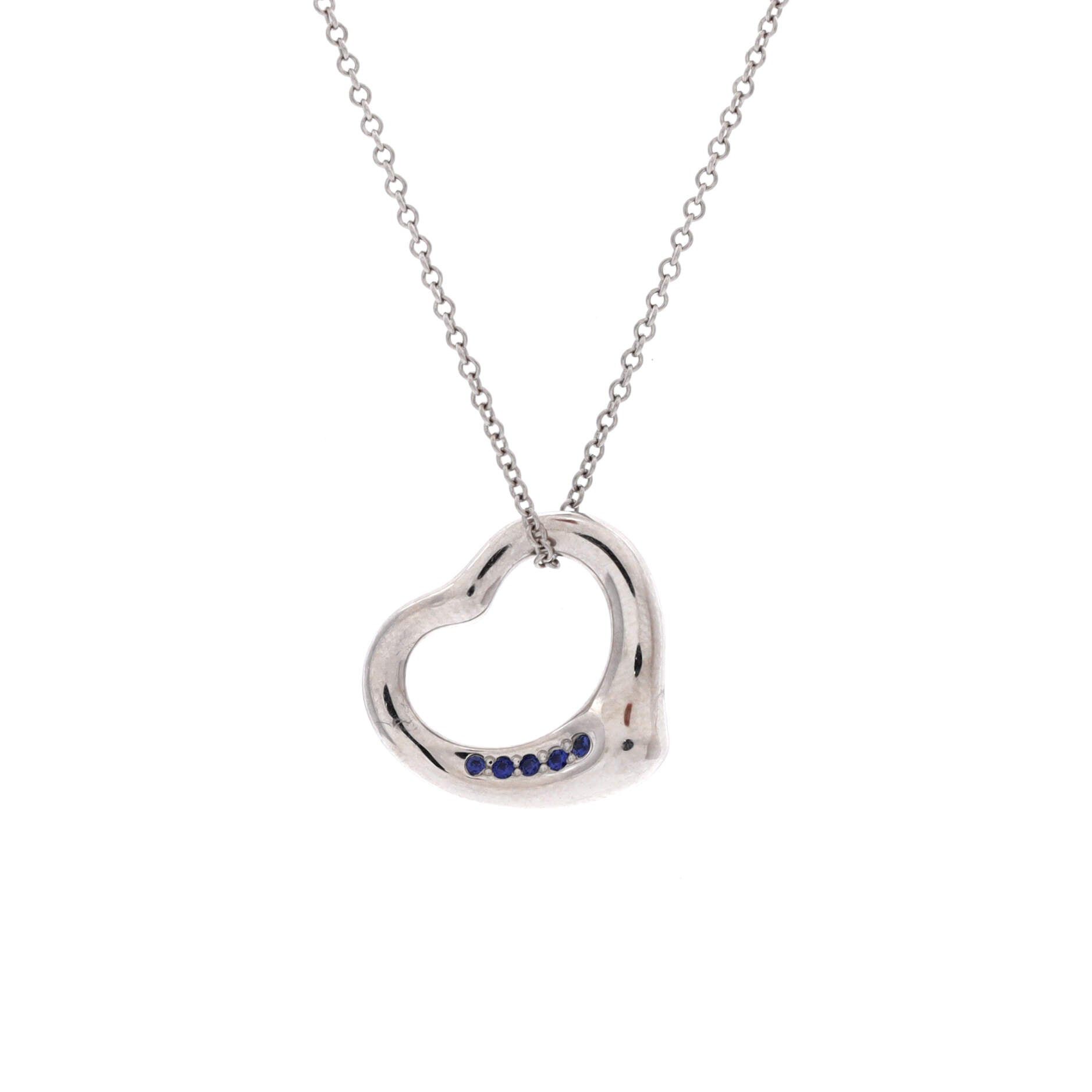 Tiffany & Co. Elsa Peretti Open Heart 5 Sapphires Pendant Necklace Size ONE SIZE - 1 Thumbnail