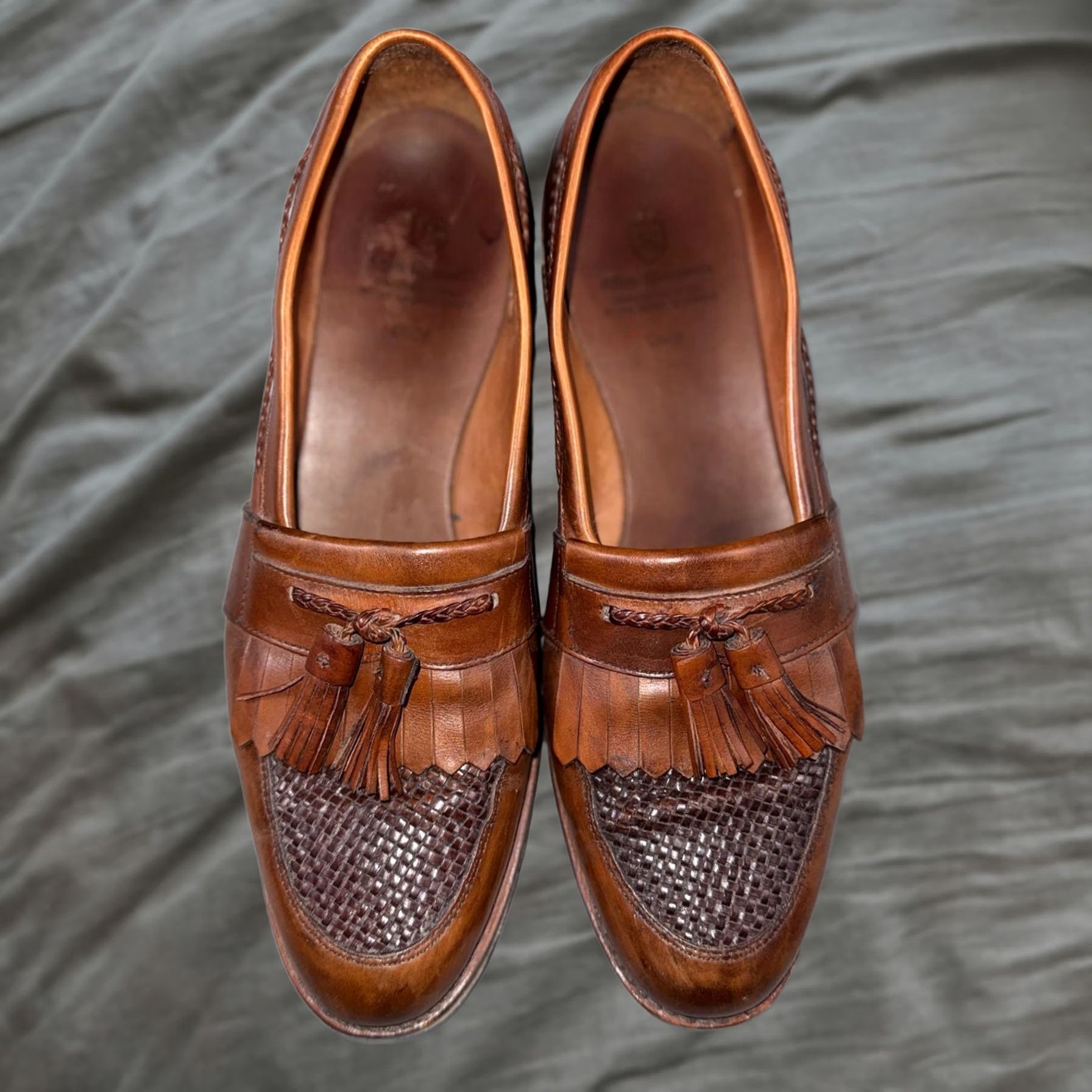 Allen Edmonds Maxfield Brown Leather Tassel Kiltie Loafers Size 11.5 Mens Dress Leather Lined Toe Round Leather Sole Classic Shoes