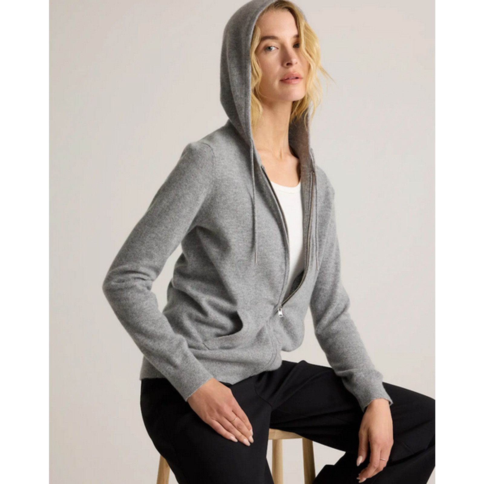 Quince Quince Women Mongolian Cashmere Full-Zip Hoodie Grey XS NWT Size XS / US 0-2 / IT 36-38 - 2 Thumbnail