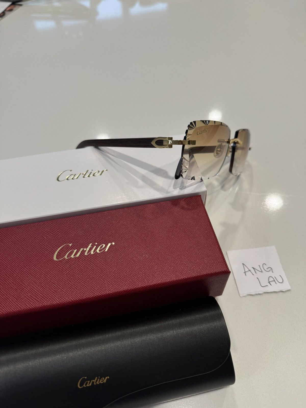 Cartier Cartier Wood Gold Glasses with Custom Diamond Cut Lenses Size ONE SIZE - 4 Thumbnail