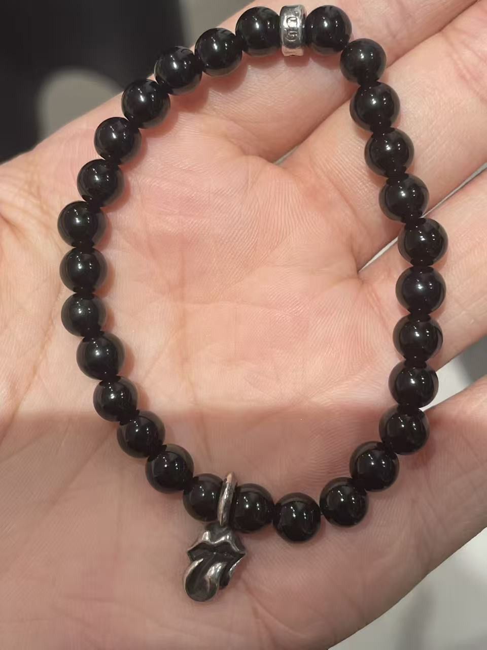 Chrome Hearts Chrome Hearts 6mm Obsidian Silver Tongue Beaded Bracelet Size ONE SIZE - 11 Thumbnail