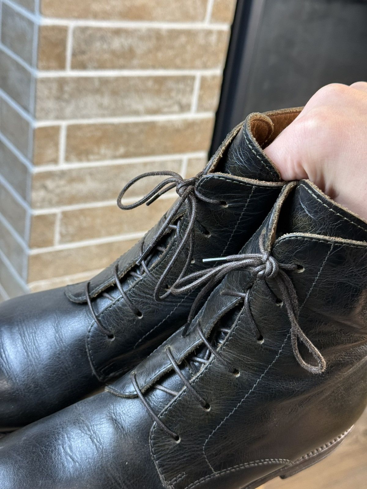 MoMA × Vintage Moma Dark Green Leather Laces Ankle Zip Boots Size US 8 / IT 38 - 10 Thumbnail