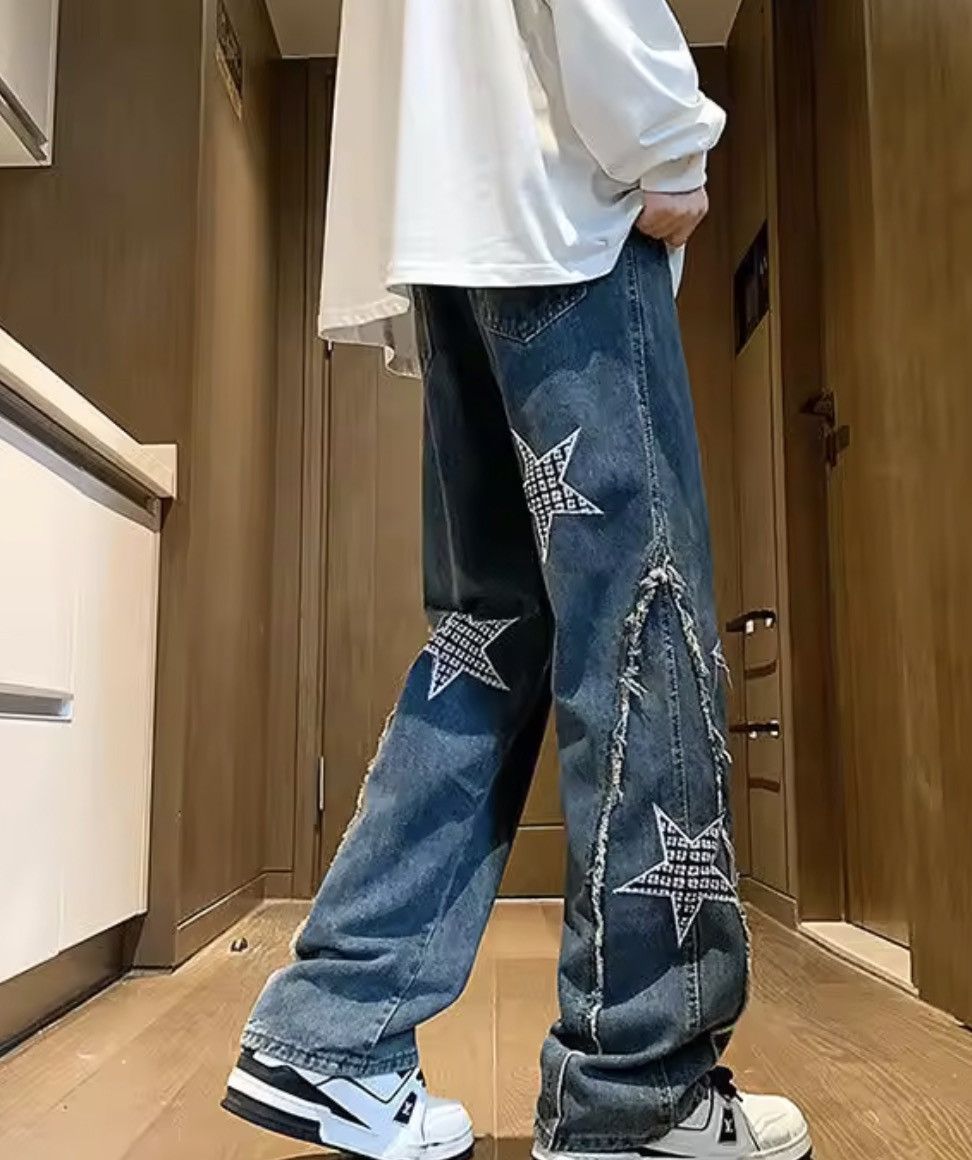 Jean Distressed Star Patchwork Denim – Raw Edge Deconstructed Size US 34 / EU 50 - 4 Thumbnail