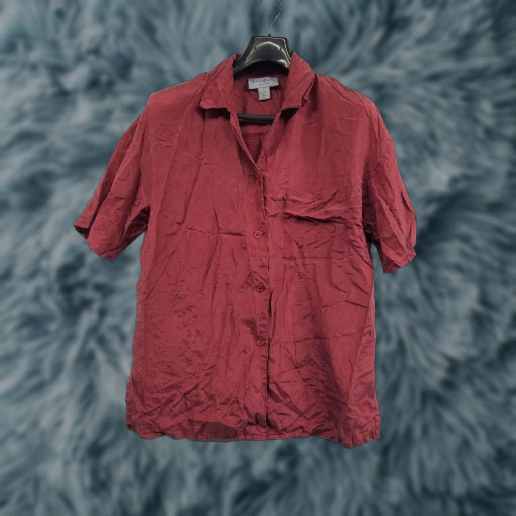 Vintage VTG Bamboo Shirt M Burgundy 100% Silk Oversized Top 1990s Casual *Not adding new info* Size M / US 6-8 / IT 42-44 - 1 Thumbnail