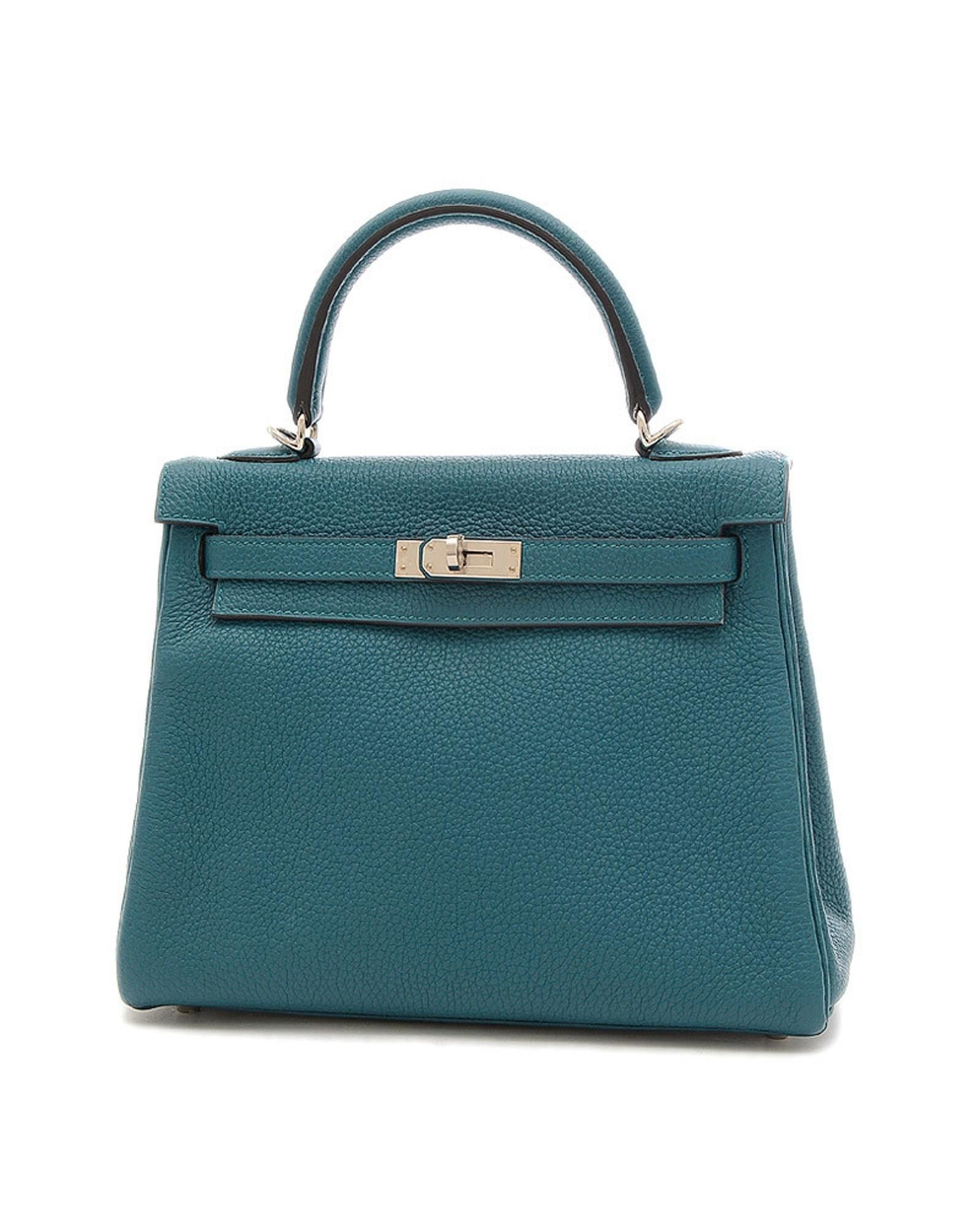 image of Exquisite Hermes Birkin 25 Leather Handbag With Silver Hardware, Women's