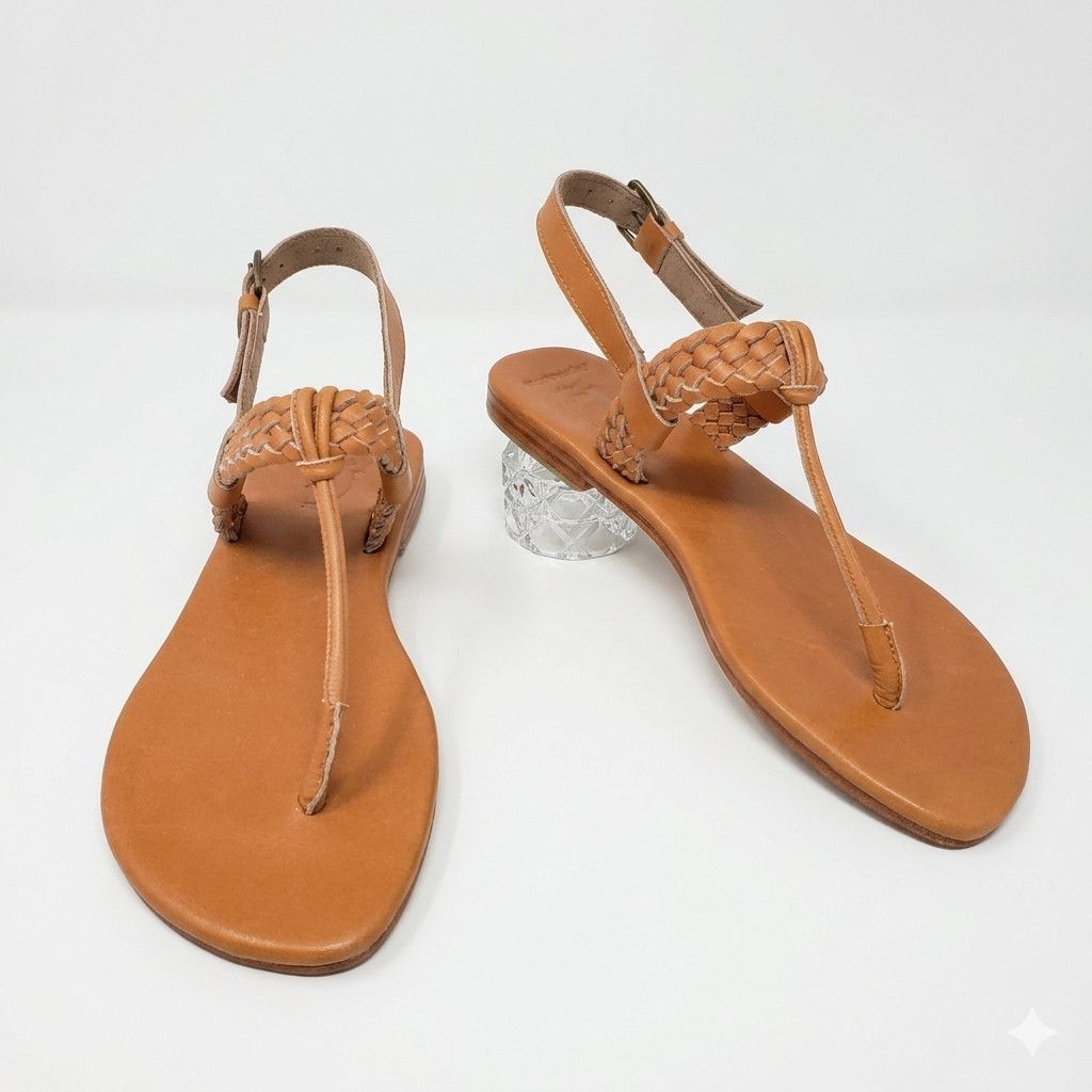 Other Elf Size 9.5 NEW Thong Sandals Handmade Brown Leather Braid Size US 9.5 / IT 39.5 - 1 Thumbnail