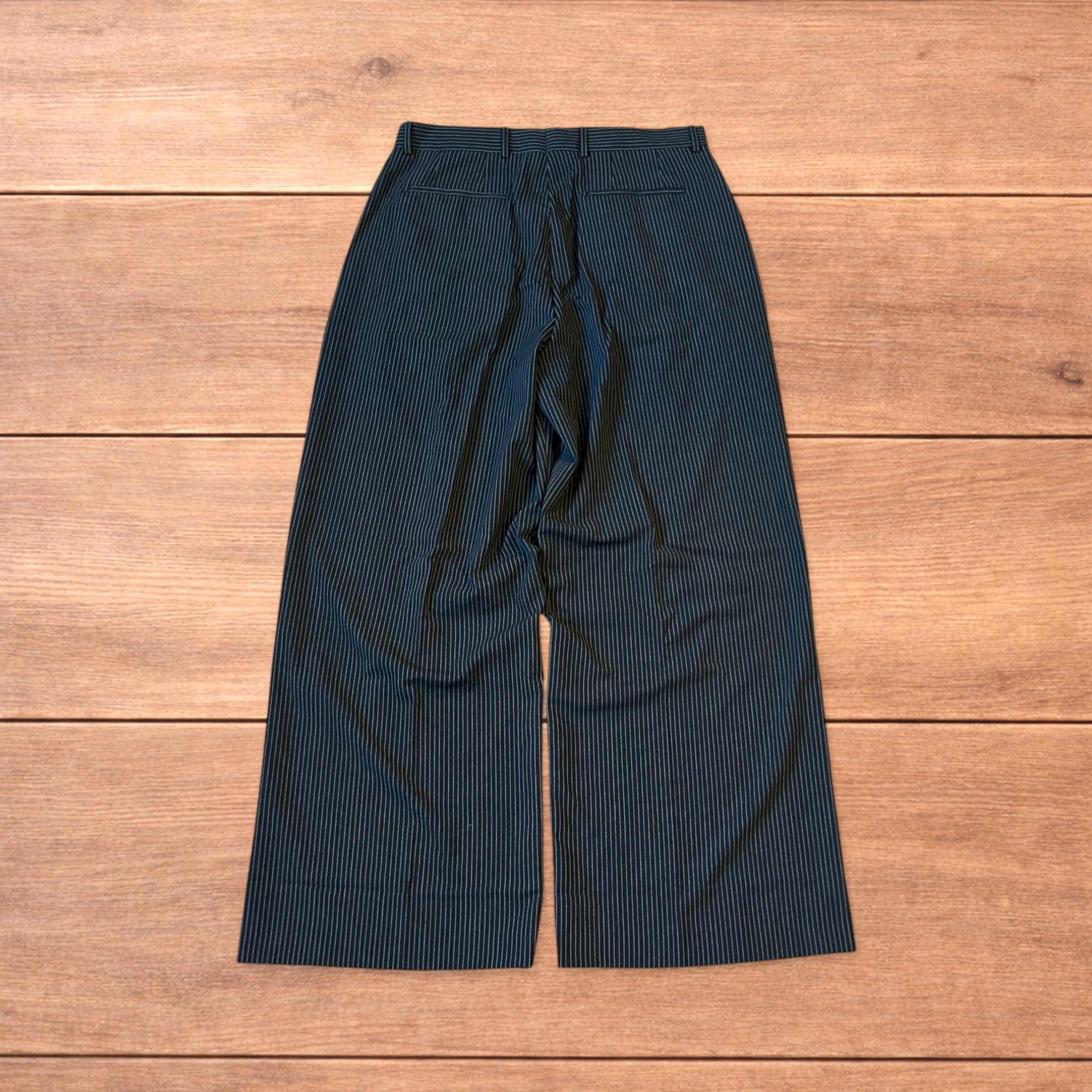 Japanese Brand Baggy wide leg pinstripe tailored trousers in black. Size US 36 / EU 52 - 2 Thumbnail