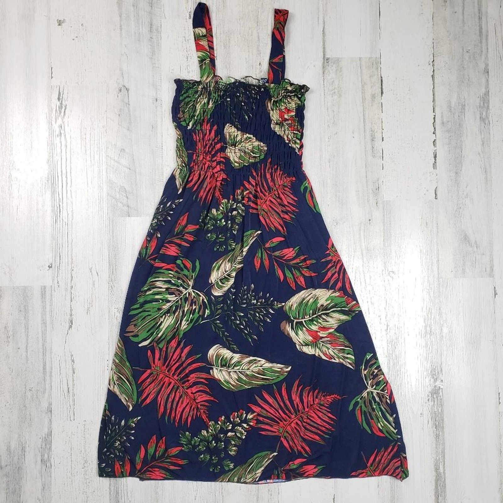 Other NWT Ace Fashions Navy Blue tropical Smocked Sundress Large Size M / US 6-8 / IT 42-44 - 1 Thumbnail